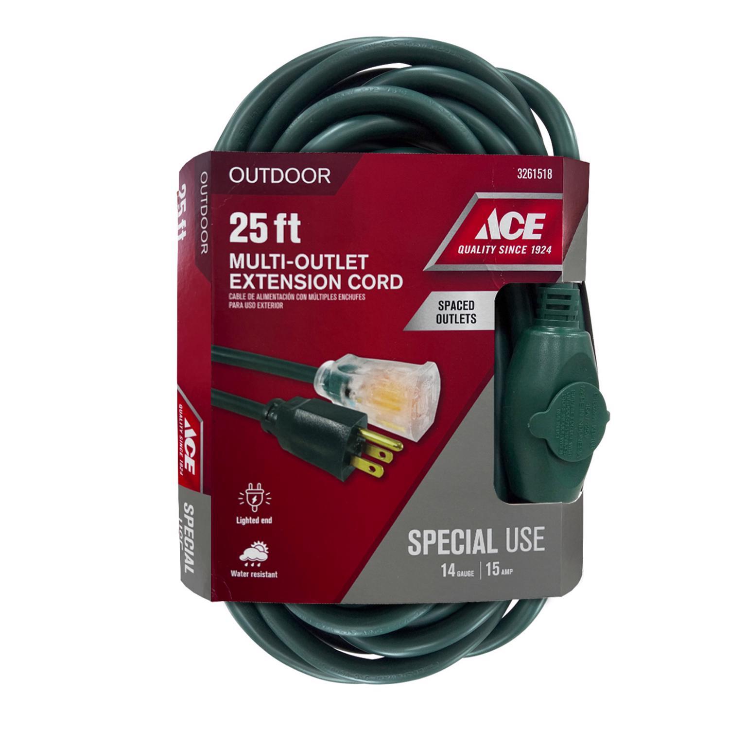 Ace Outdoor 25 ft. L Green Triple Outlet Cord 14/3 STW