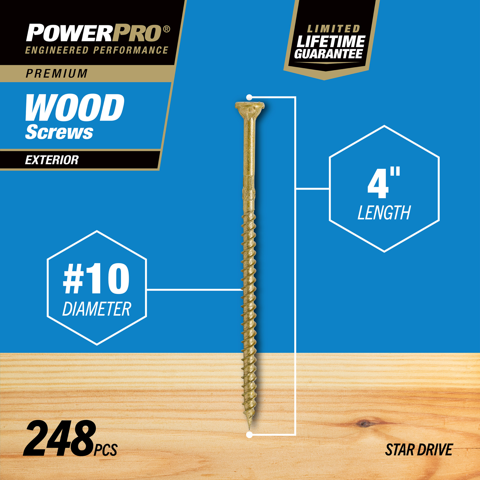 Power Pro Premium Exterior Wood Screws (#10 x 4 in.) - 248 pc