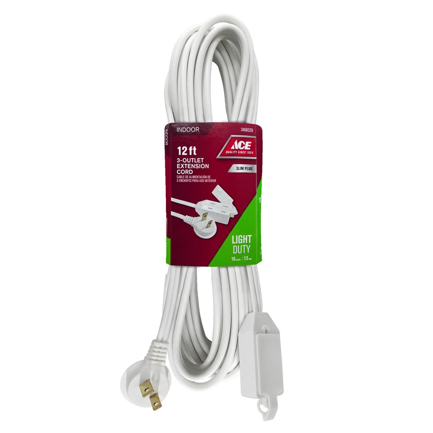 Ace Indoor 12 ft. L White Extension Cord 16/2 SPT-2