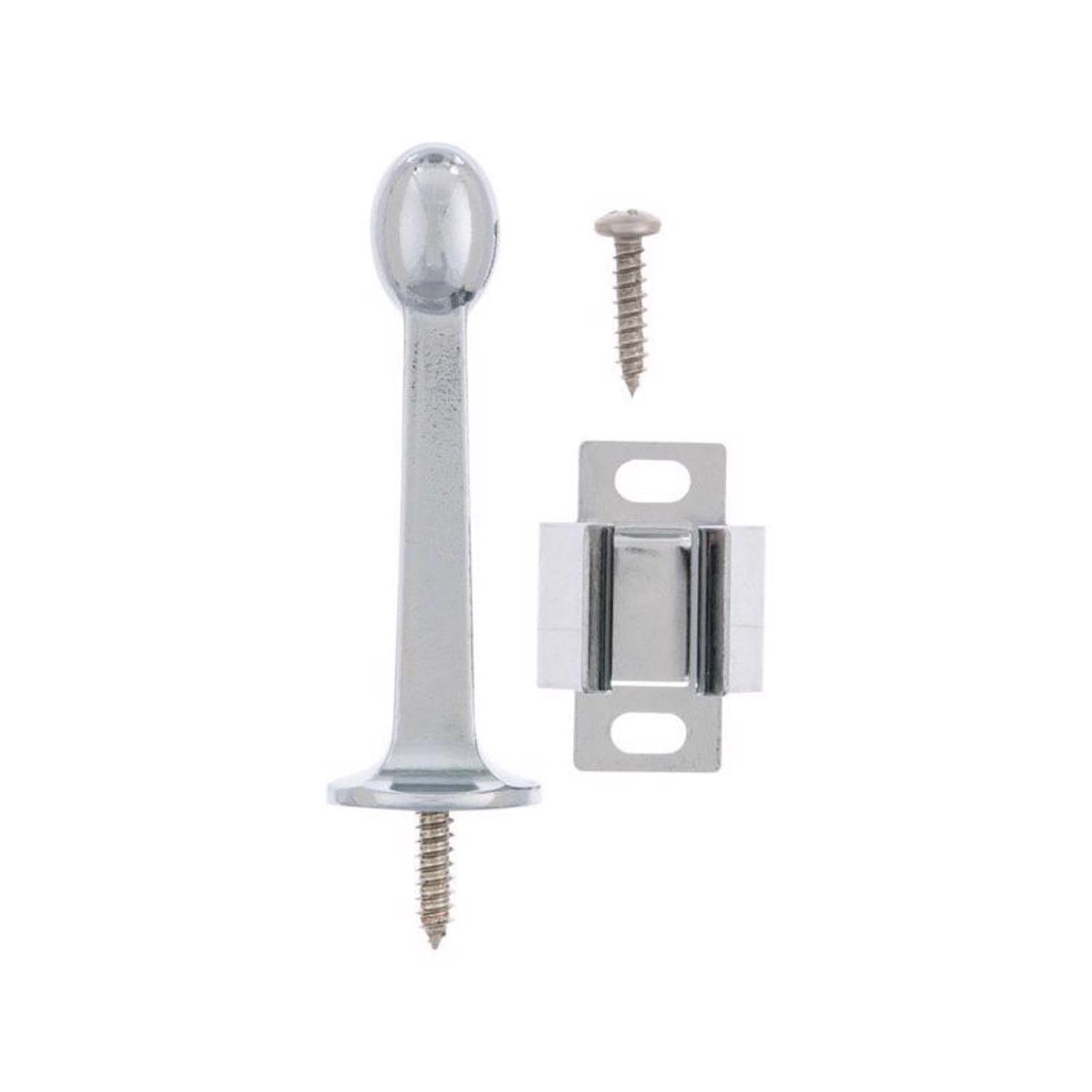 Ace 3 in. W Metal Chrome Silver Rigid Door Stop w/Holder Mounts to door and wall 5.32 in.