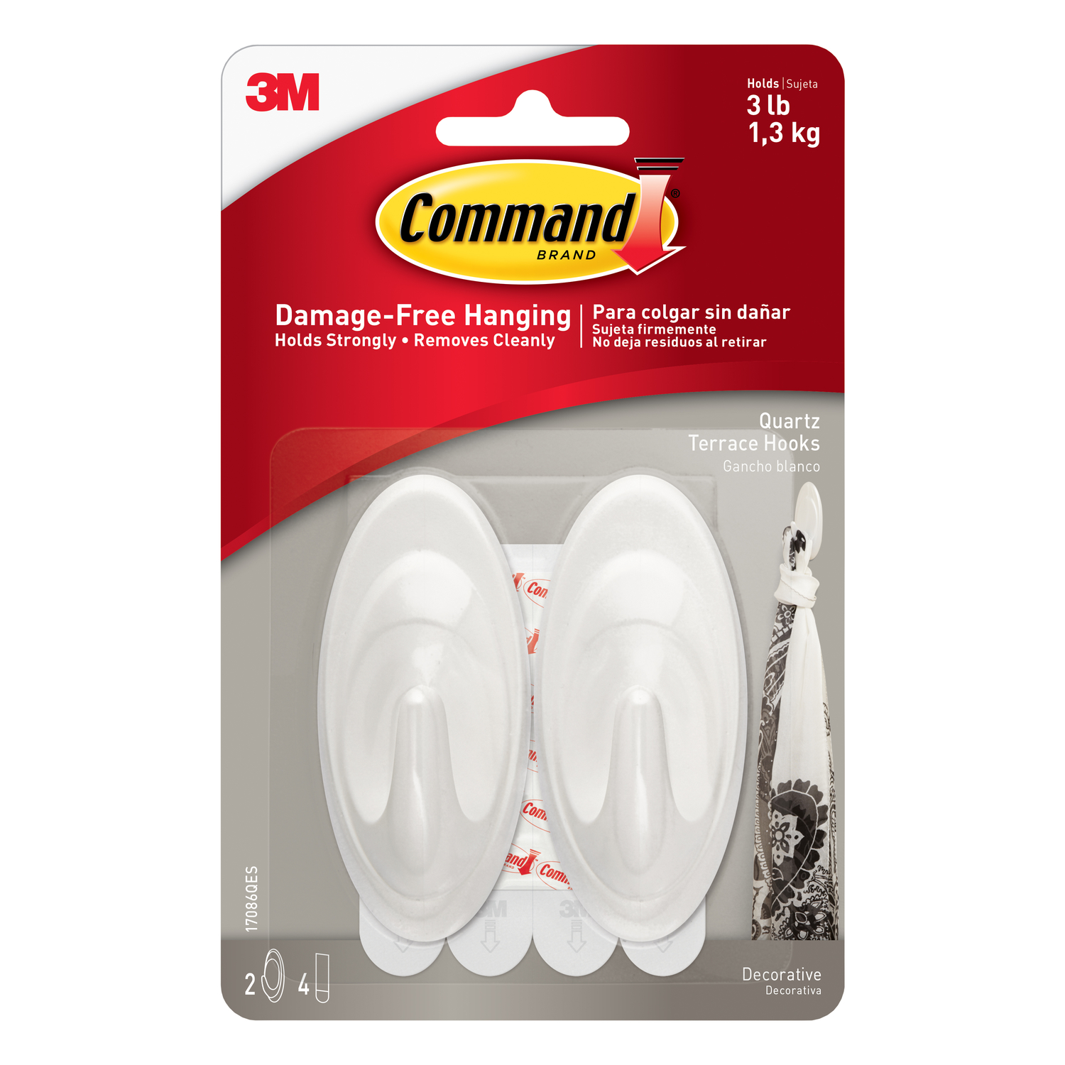 3M Command Medium Plastic Hook 3.25 in. L 2 pk