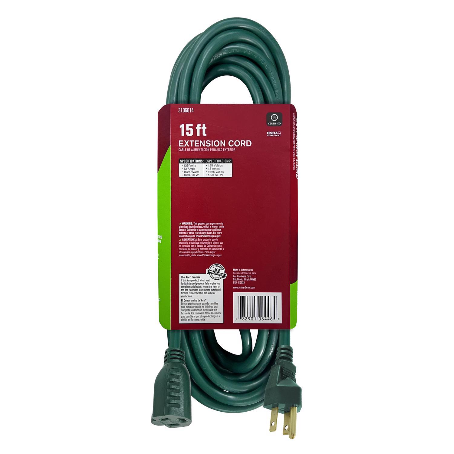 Ace Outdoor 15 ft. L Green Extension Cord 16/3 SJTW