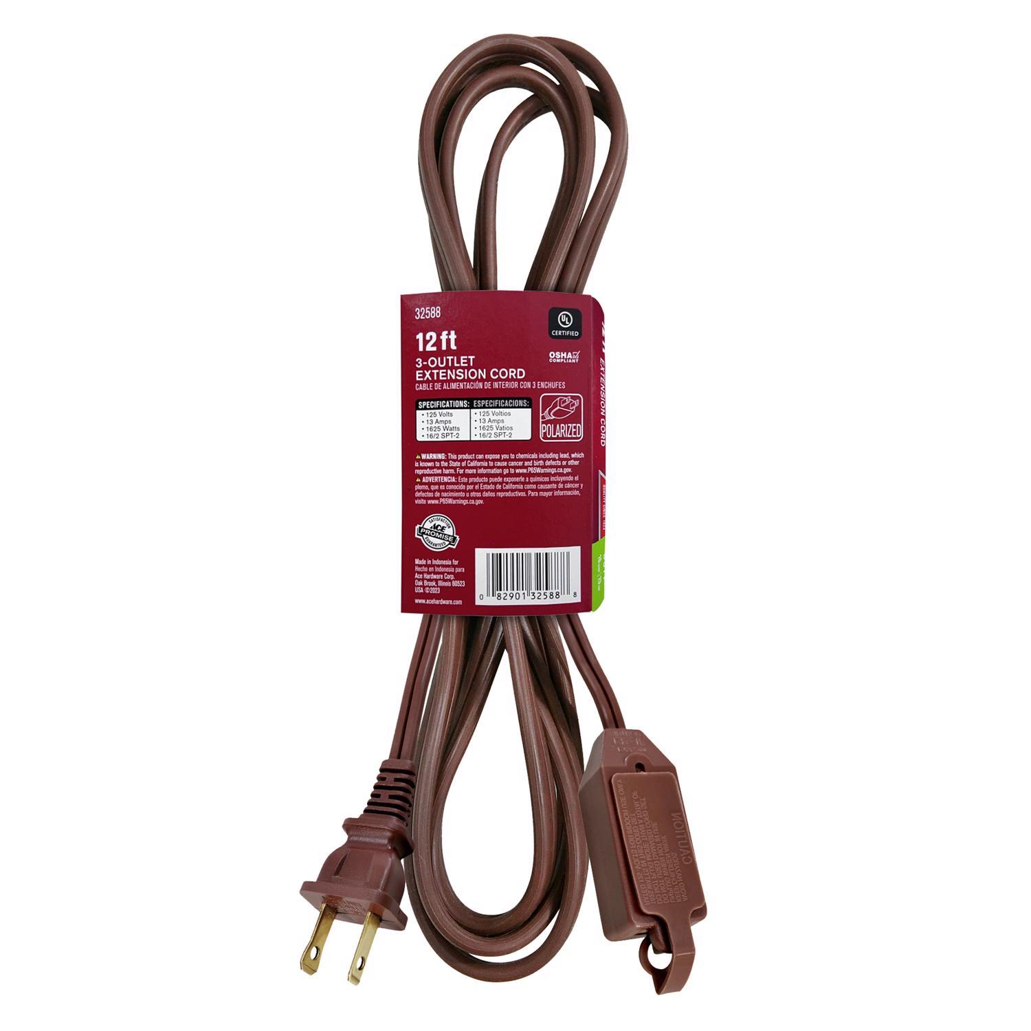 Ace Indoor 12 ft. L Brown Extension Cord 16/2 SPT-2