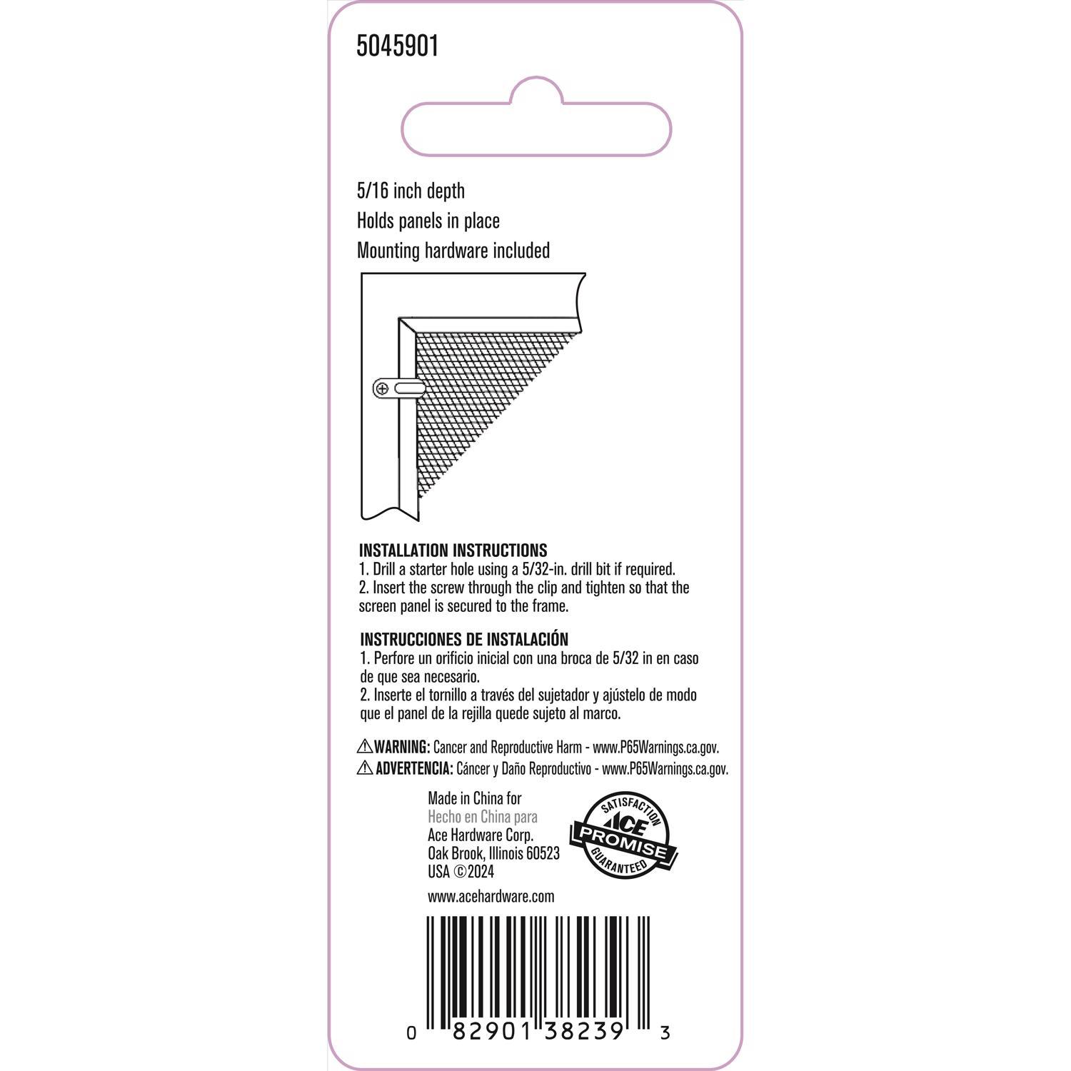 Ace Mill Silver Die Cast Screen Clip For 5/16 12 pk