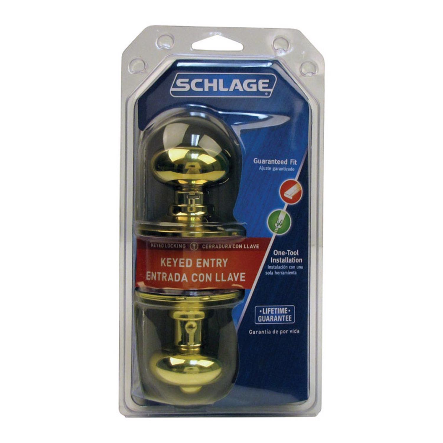 Schlage Plymouth Bright Brass Entry Door Knob 1-3/4 in.