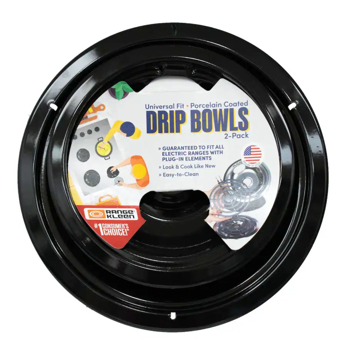 Range Kleen Universal 2pk Heavy Duty Black Porcelain Drip Bowls 6 in. and 8 in.