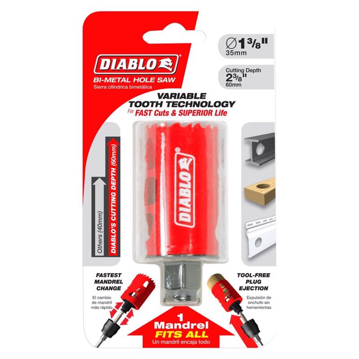 Diablo Snap-Lock Plus 1-3/8 in. Bi-Metal 2-3/8 in. L Hole Saw Arbor Included