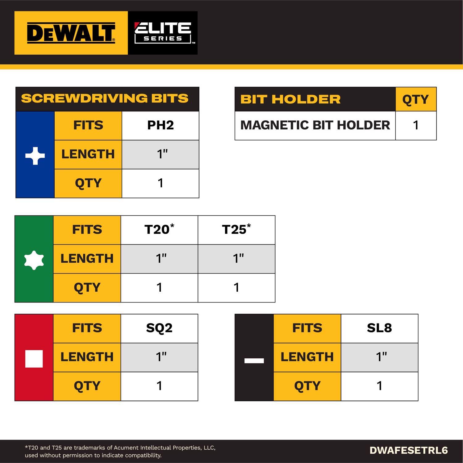 DeWalt Rapid Load 2 in. L Screwdriving Set Heat-Treated Steel 6 pc