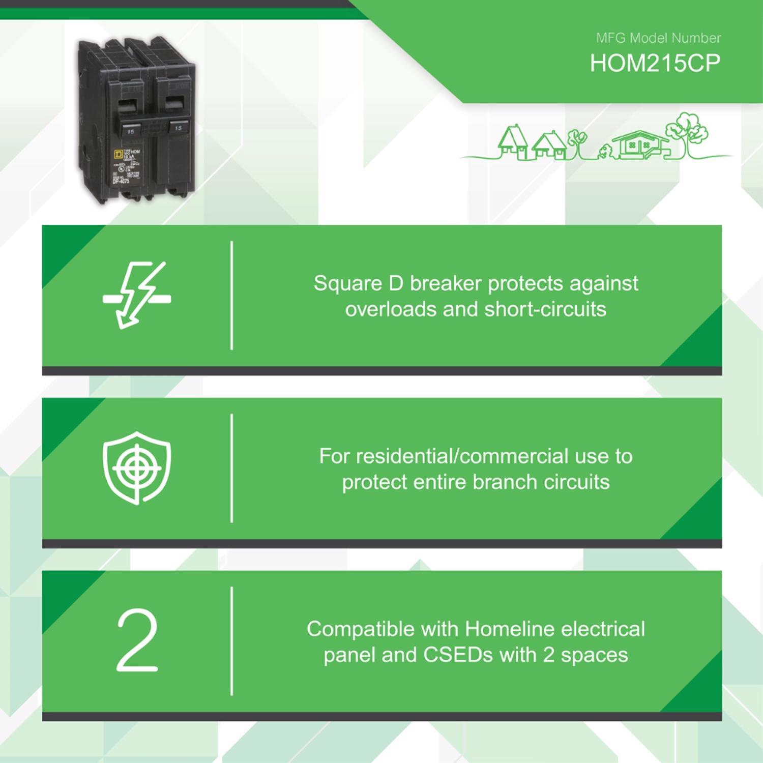 Square D HomeLine 15 amps Surge 2-Pole Circuit Breaker
