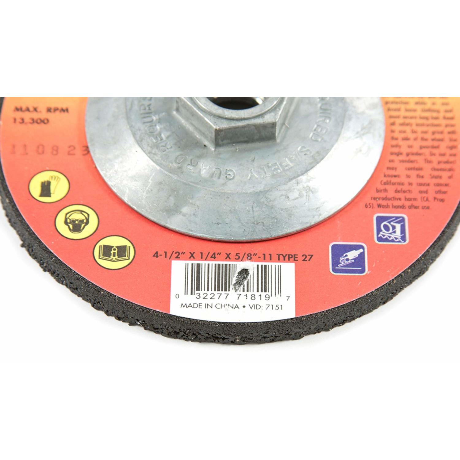 Forney 4-1/2 in. D X 5/8 in. in. X 1/4 in. thick Metal Grinding Wheel 1 pc