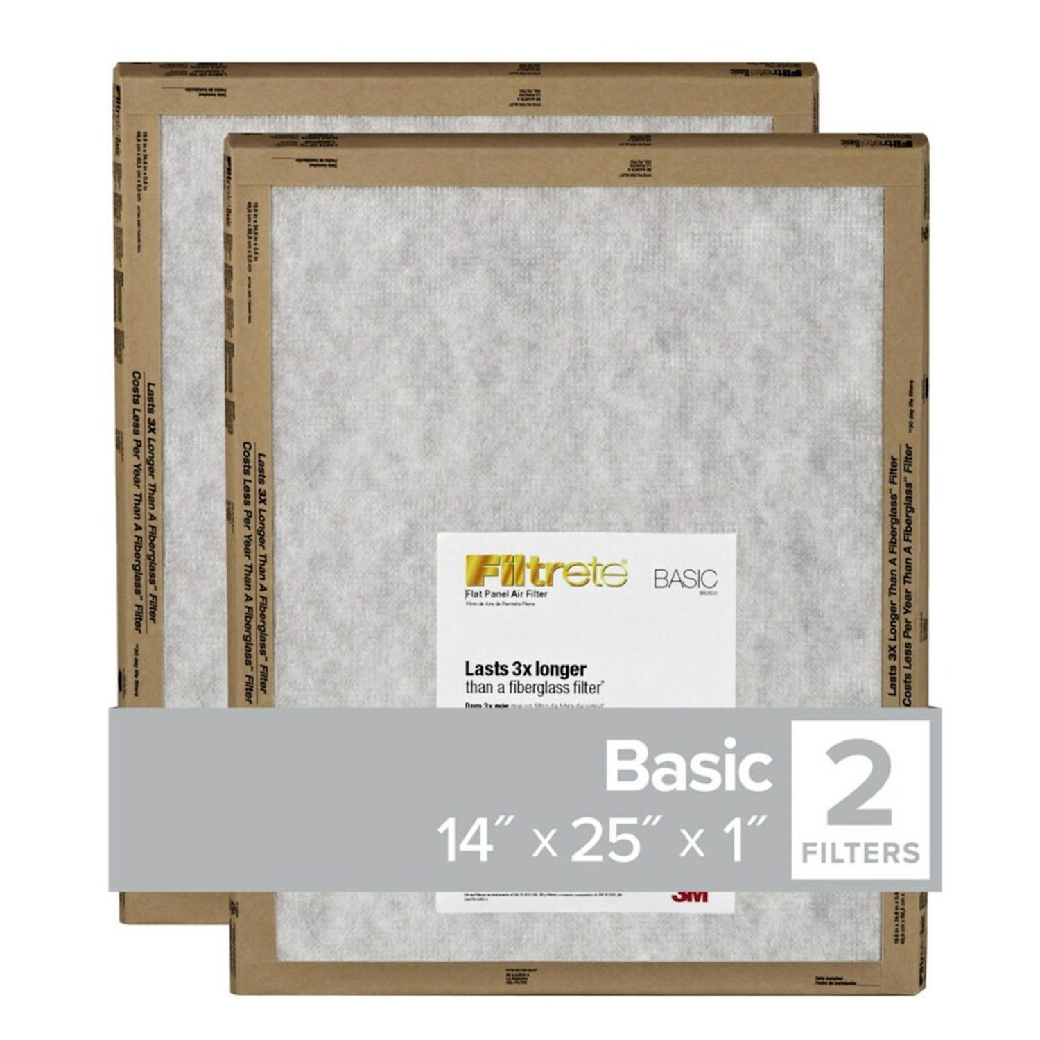 Filtrete 14 in. W X 25 in. H X 1 in. D Synthetic 2 MERV Flat Panel Filter 2 pk