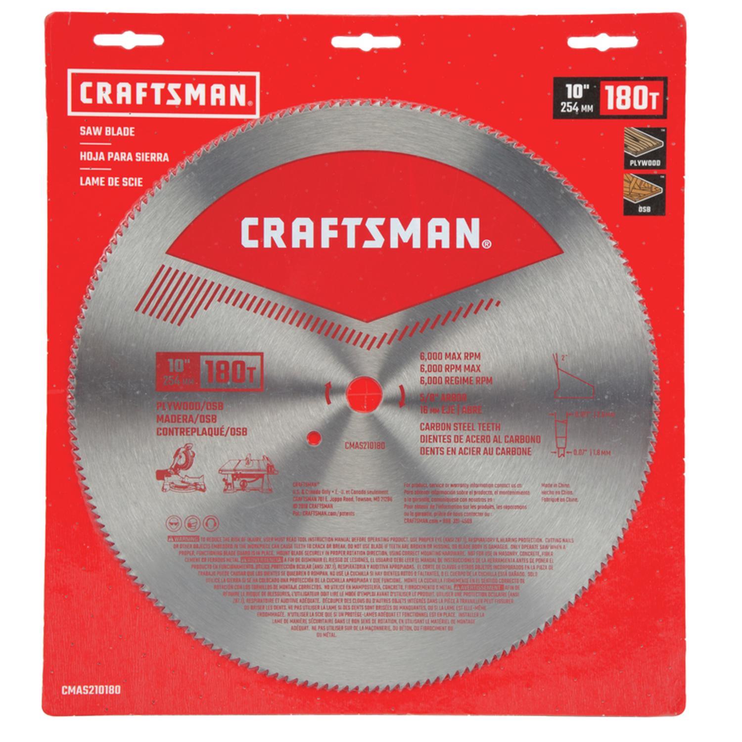 CRAFTSMAN 10 in. D X 5/8 in. Carbon Steel Circular Saw Blade 180 teeth 1 pc
