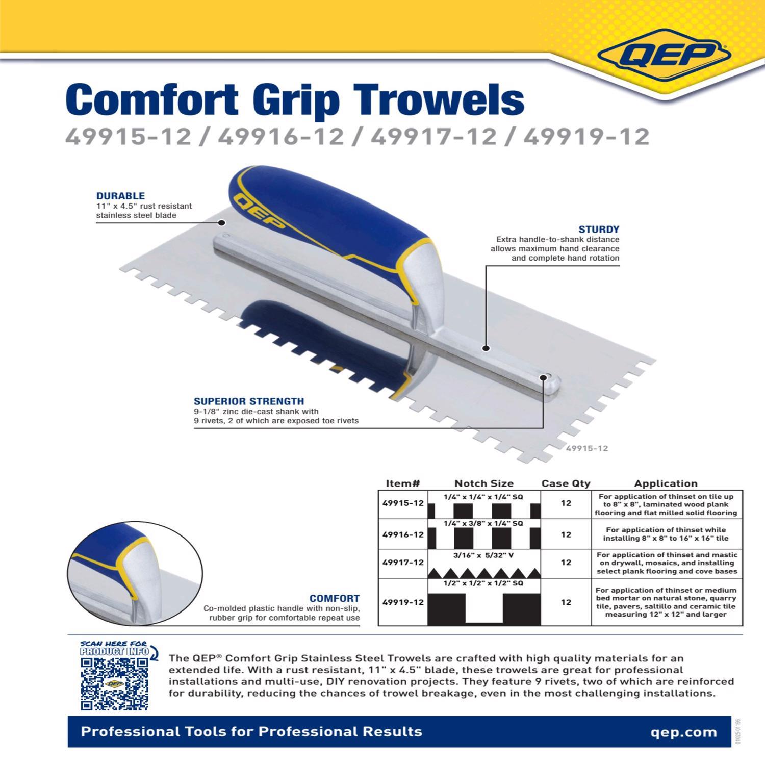 QEP 11 in. W X 4-1/2 in. L Stainless Steel V Notched Trowel