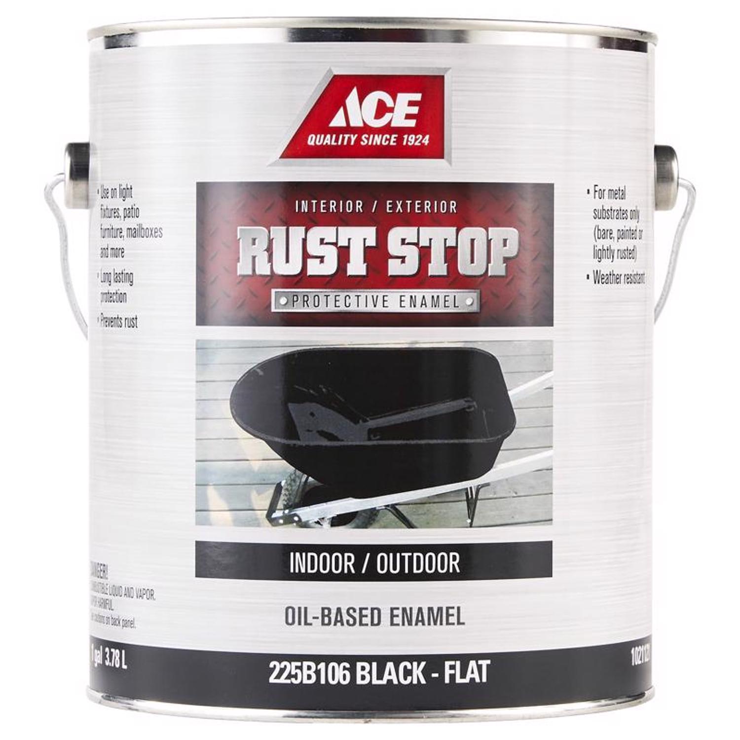 Ace Rust Stop Indoor and Outdoor Flat Black Oil-Based Enamel Rust Prevention Paint 1 gal
