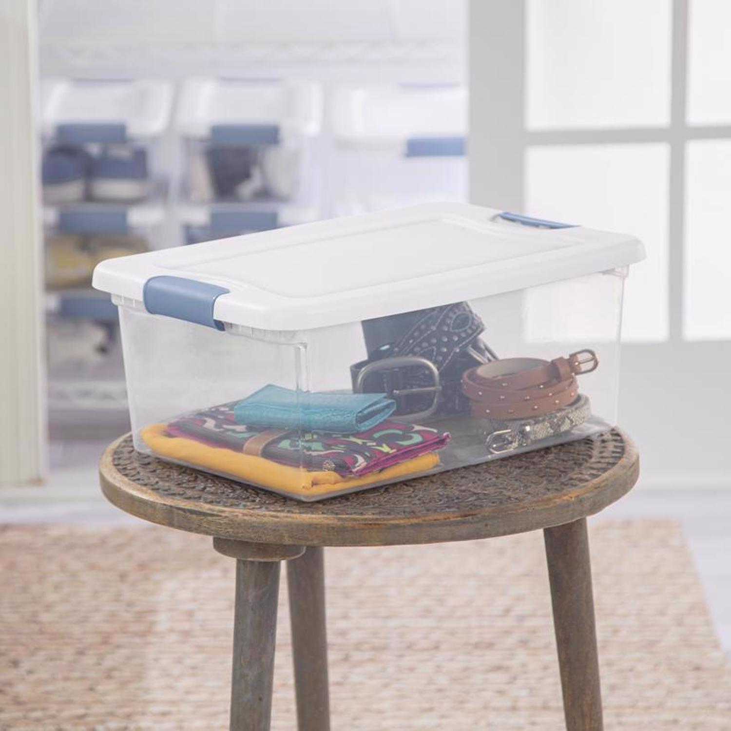 Sterilite 15 qt Clear/White Latch Storage Box 6-3/4 in. H X 16-1/4 in. W X 11-1/4 in. D Stackable