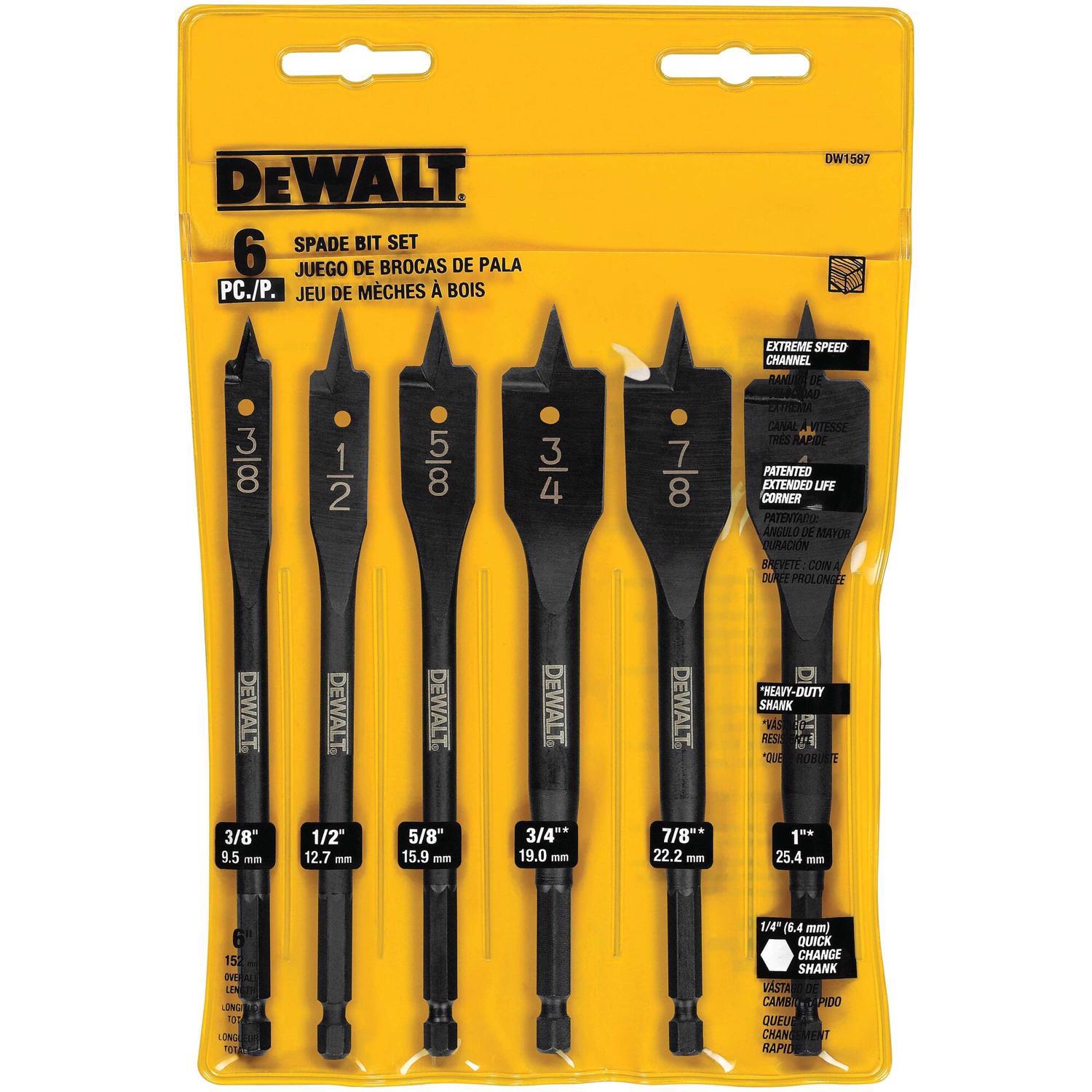 DEWALT High Speed Steel Spade Drill Bit Set Hex Shank 6 pc