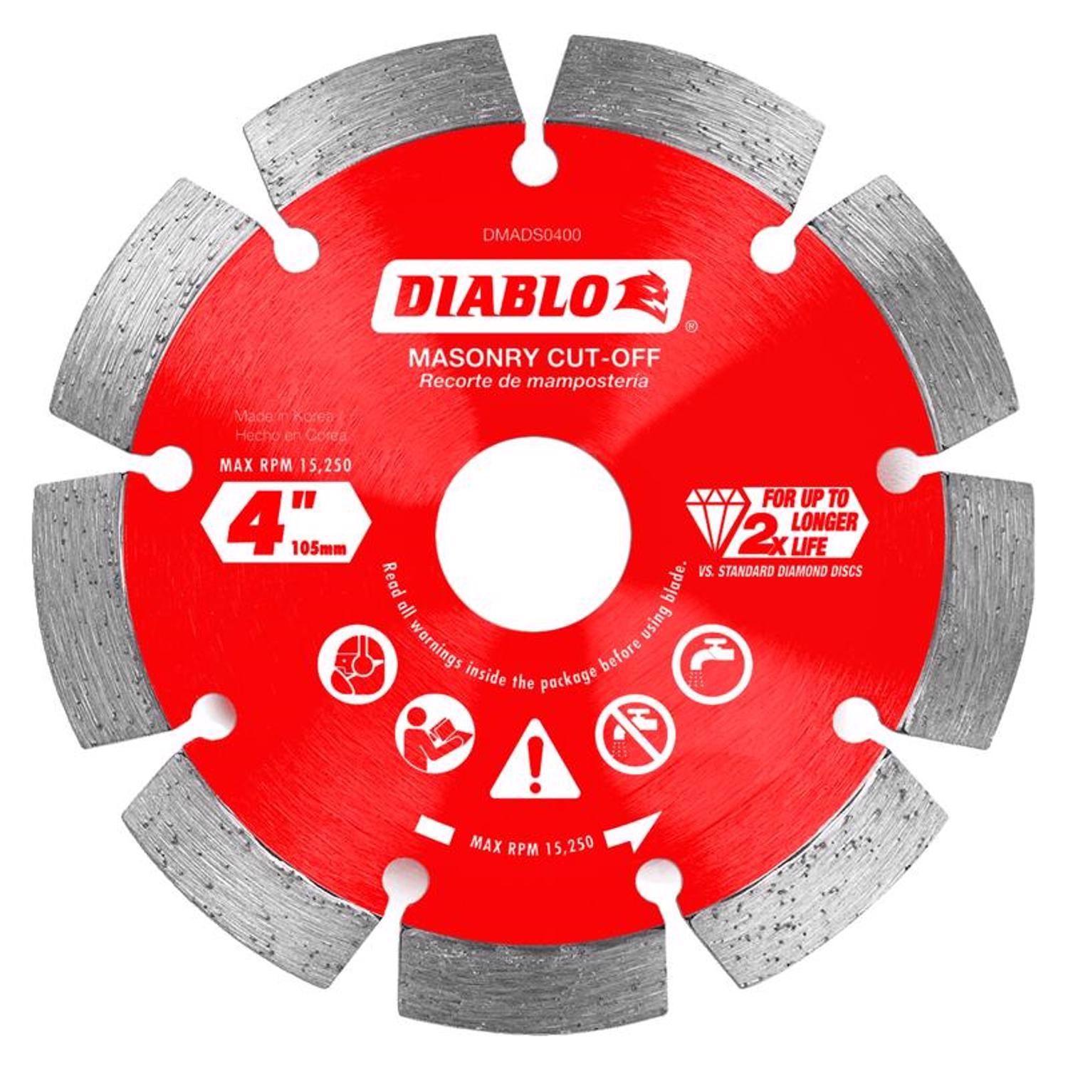 Diablo 4 in. D X 7/8 in. X.087 in. thick Diamond Masonry Cut-Off Disc 1 pk
