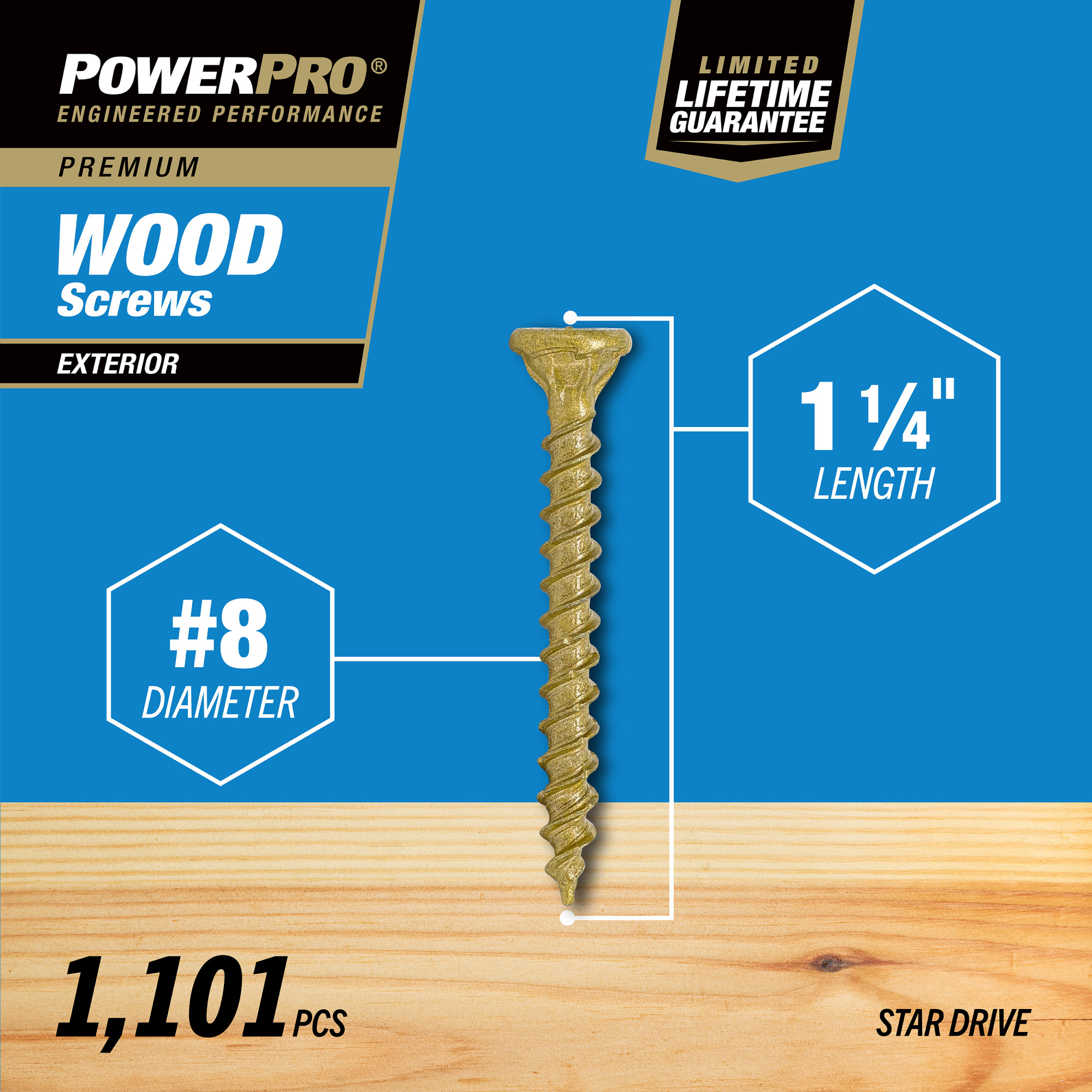 Power Pro Premium Exterior Wood Screws (#8 x 1-1/4 in.) - 1101 pc