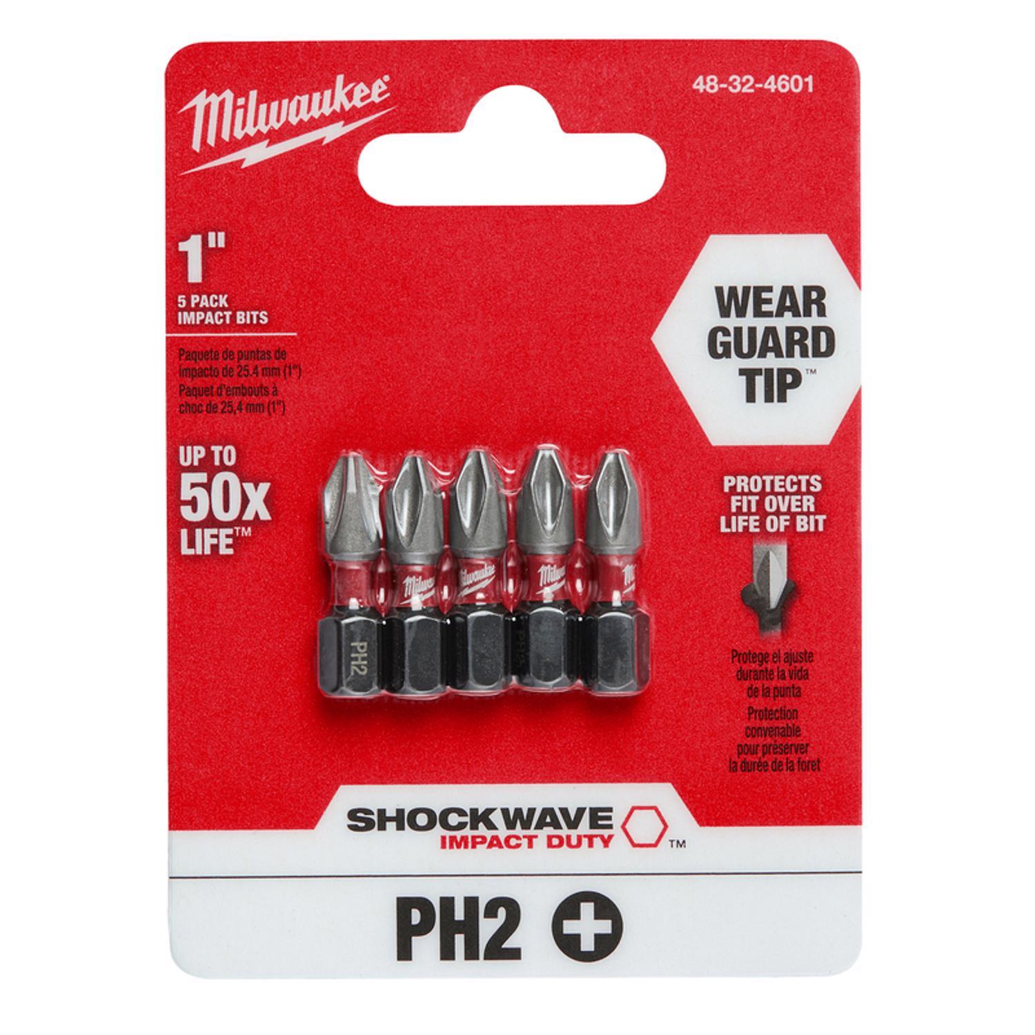 Milwaukee Shockwave Phillips #2 X 1 in. L Screwdriver Bit Steel 5 pk