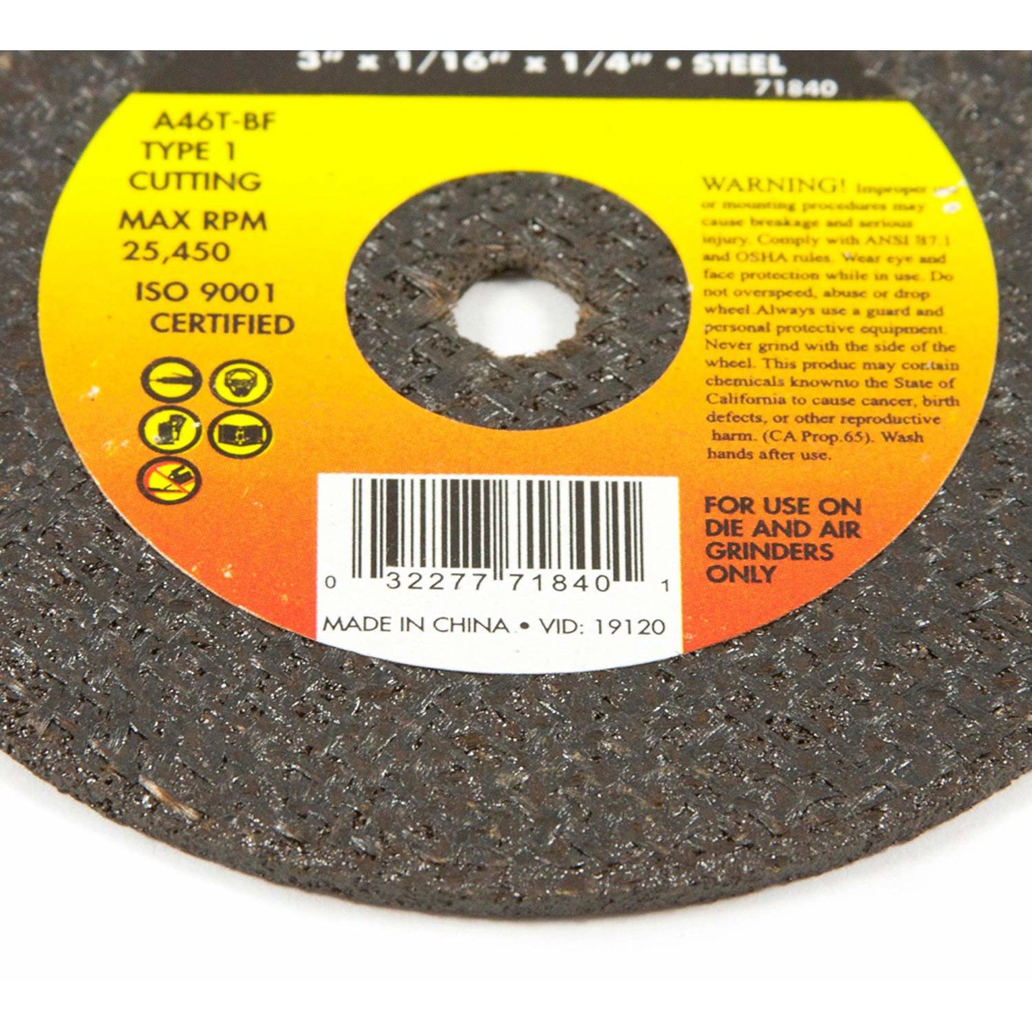Forney 3 in. D X 1/4 in. X 1/16 in. thick Aluminum Oxide Metal Cut-Off Wheel 1 pc