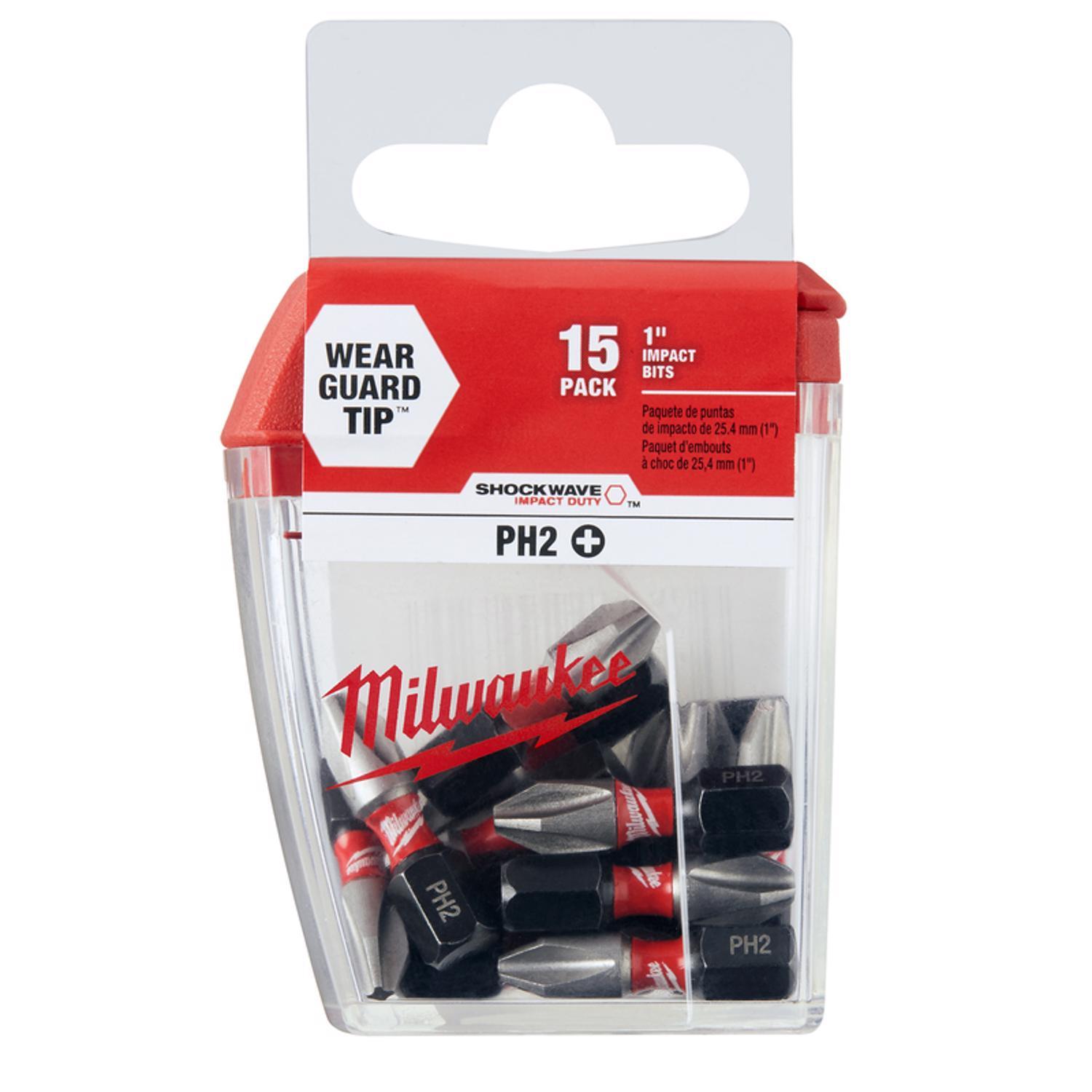 Milwaukee Shockwave Phillips #2 in. drive X 1 in. L Impact Insert Bit Alloy Steel 15 pc