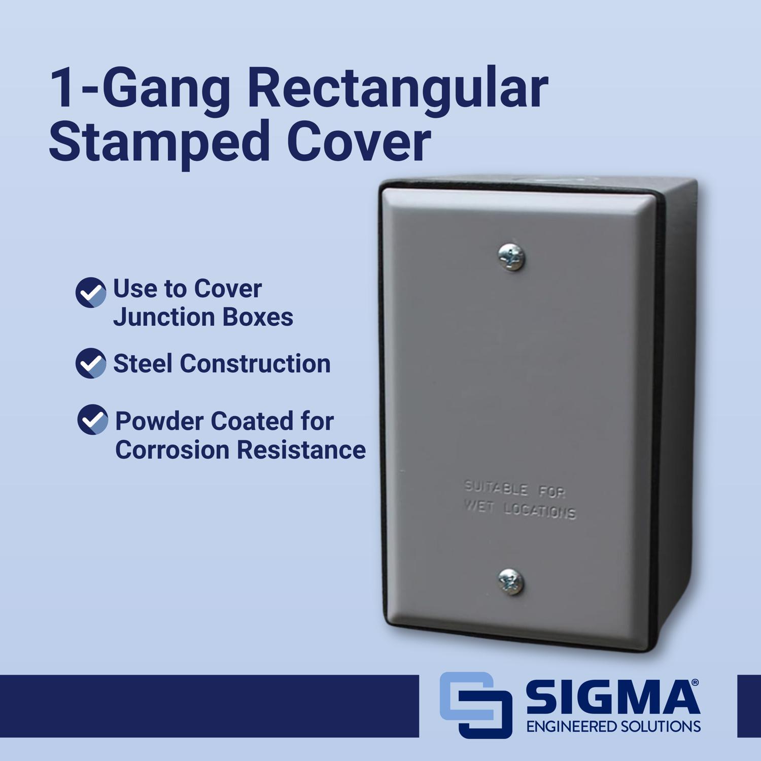 Sigma Engineered Solutions Rectangle Stamped Steel 1 gang 4.52 in. H X 2.77 in. W Flat Box Cover