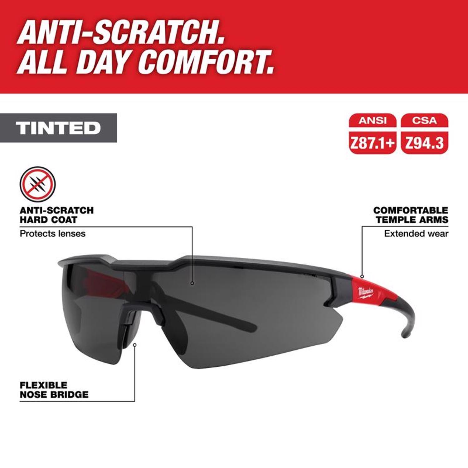 Milwaukee Safety Glasses Tinted Lens Black/Red Frame 3 pk