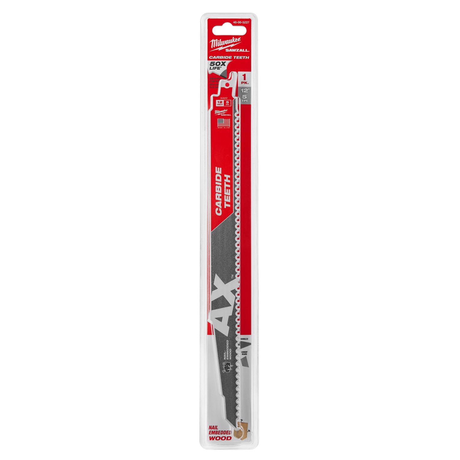Milwaukee AX 12 in. Carbide Demolition Reciprocating Saw Blade 5 TPI 1 pk