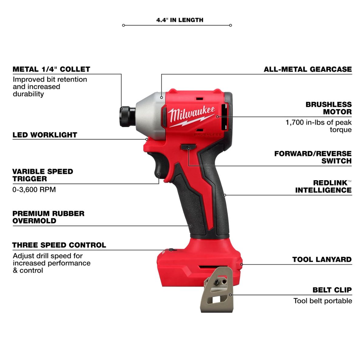 Milwaukee M18 Compact Brushless 1/4 in, Hex 3-Speed Impact Driver