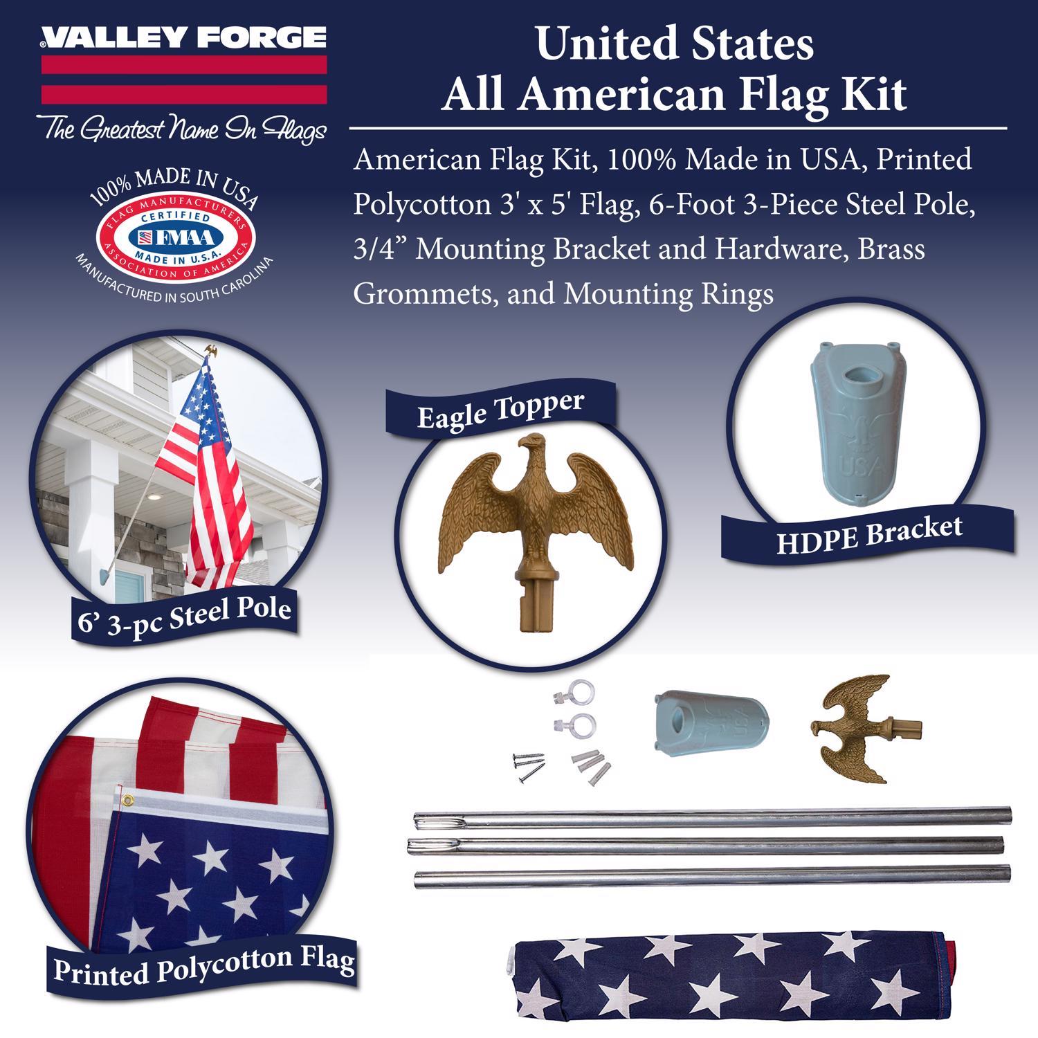 Valley Forge American Flag Kit 36 in. H X 60 in. W