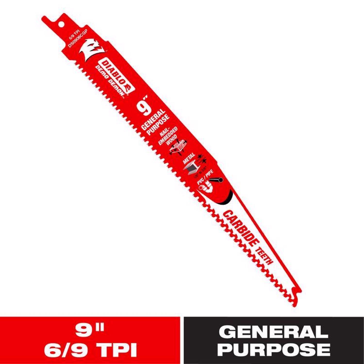 Diablo Demo Demon 9 in. Carbide Tipped General Purpose Reciprocating Saw Blade 6/9 TPI 1 pk