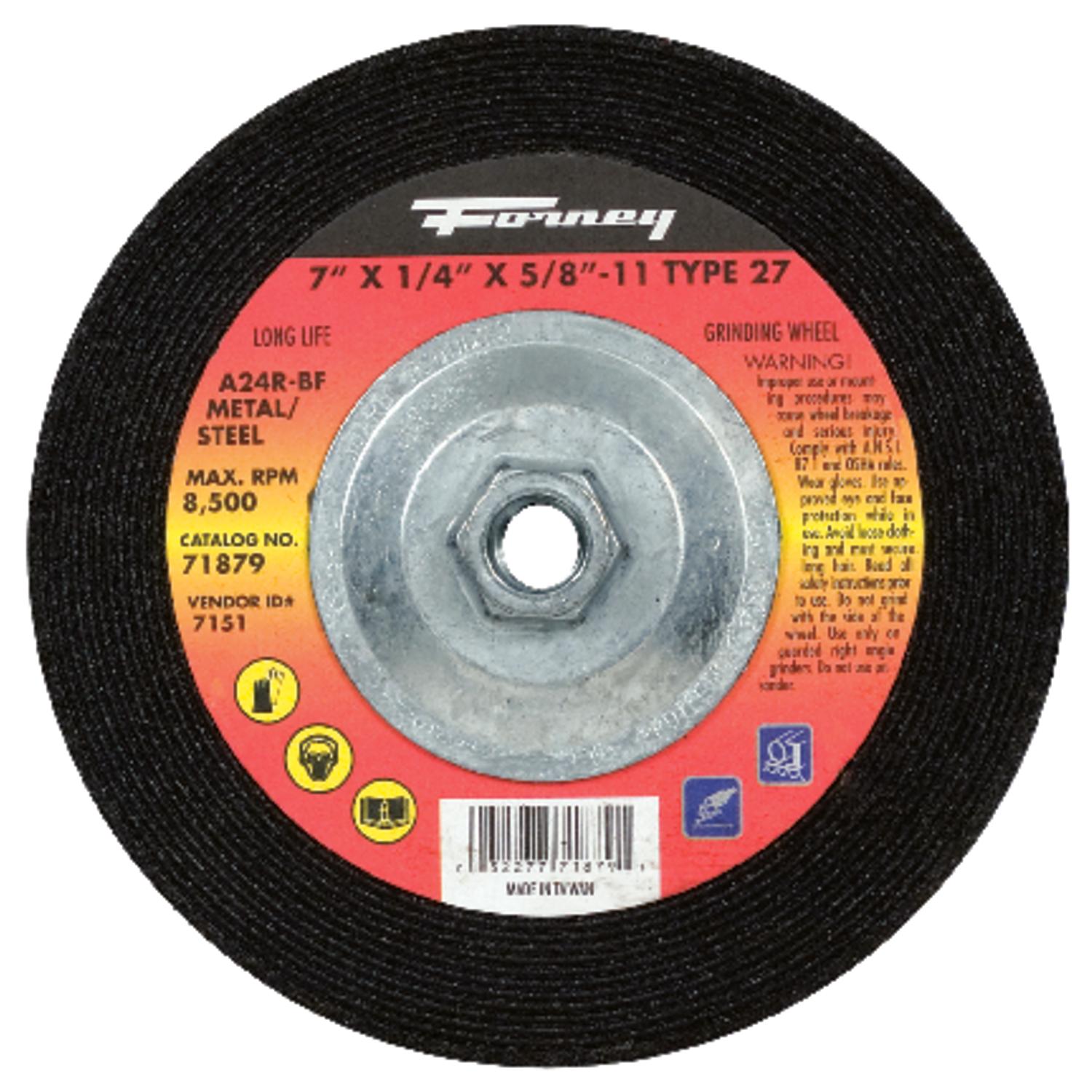 Forney 7 in. D X 5/8 in. in. X 1/4 in. thick Metal Grinding Wheel 1 pc