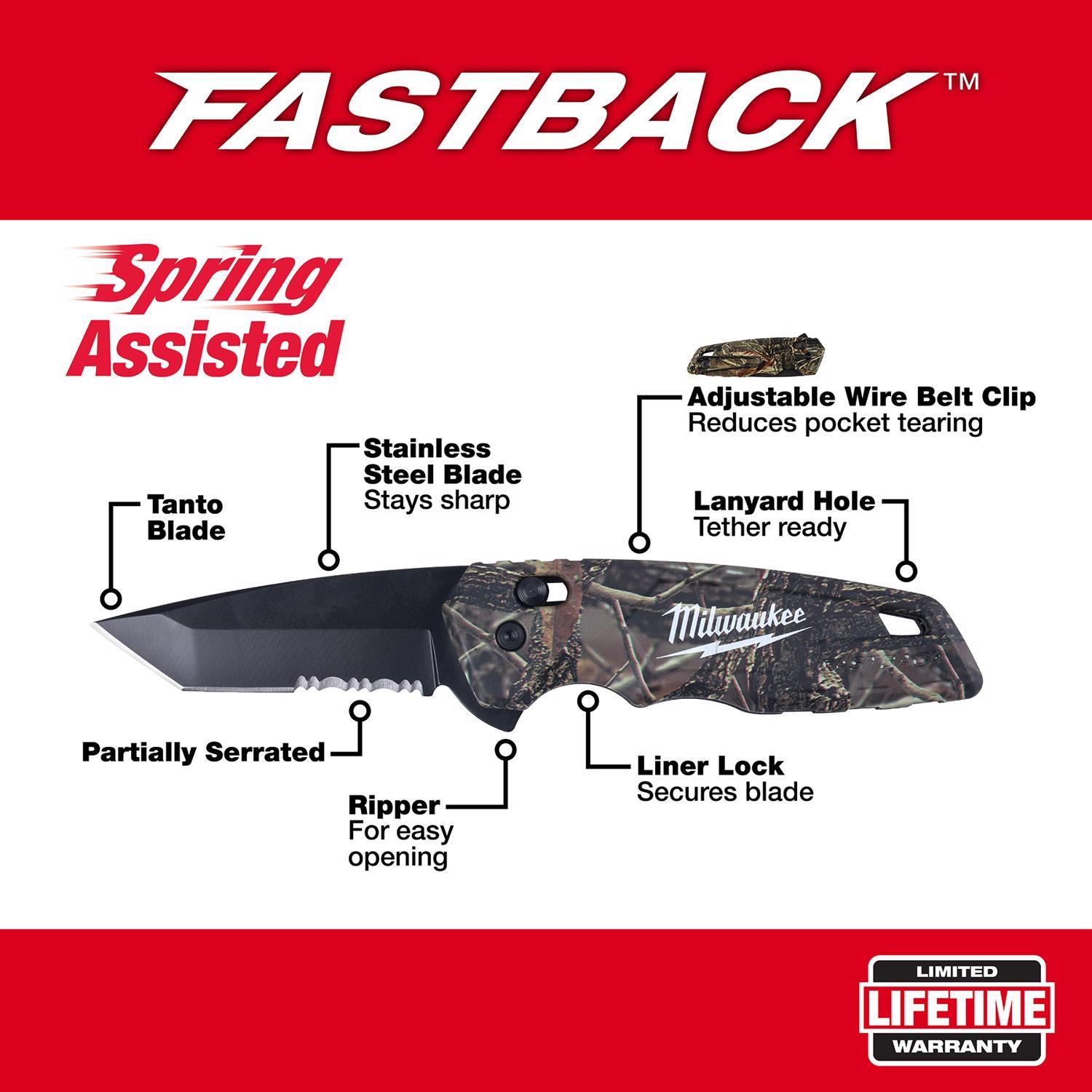 Milwaukee Fastback 7-3/4 in. Flip Folding Spring Assisted Pocket Knife Camouflage 1 pk