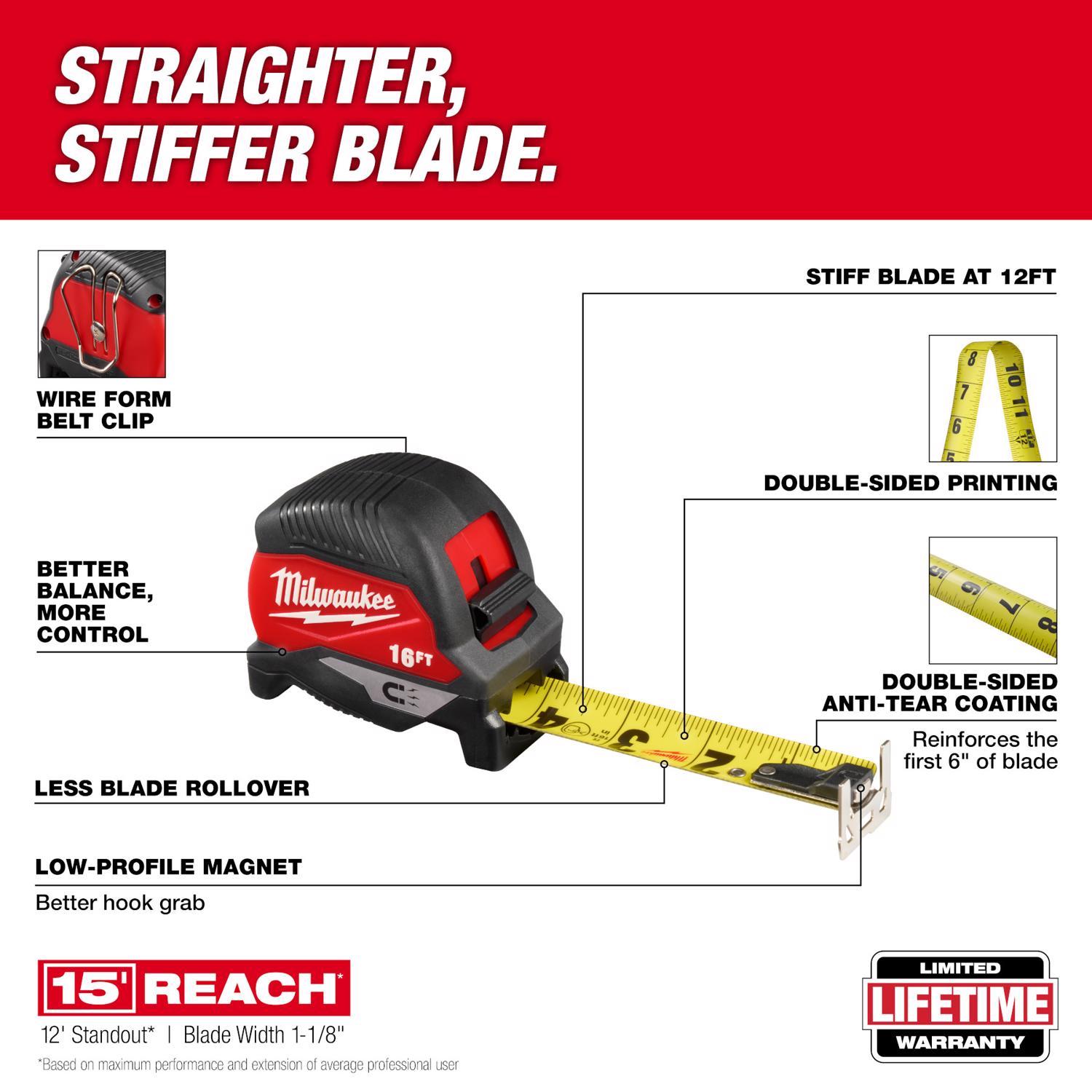 Milwaukee 16 ft. L X 2.05 in. W Compact Magnetic Tape Measure 1 pk