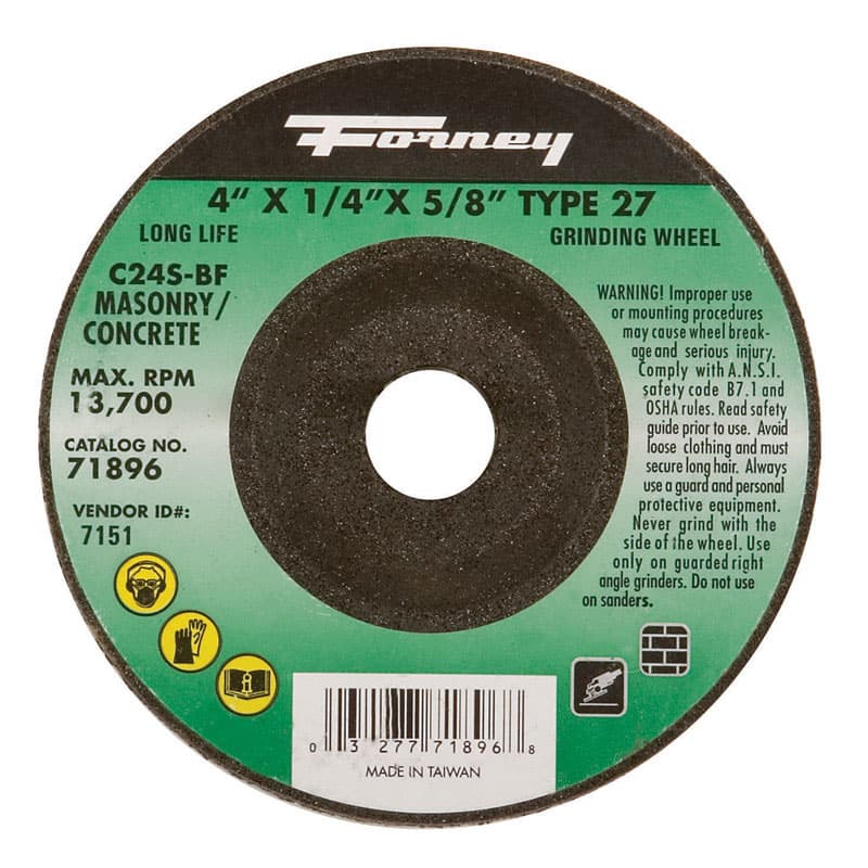 Forney 4 in. D X 5/8 in. in. X 1/4 in. thick Masonry Grinding Wheel 1 pc
