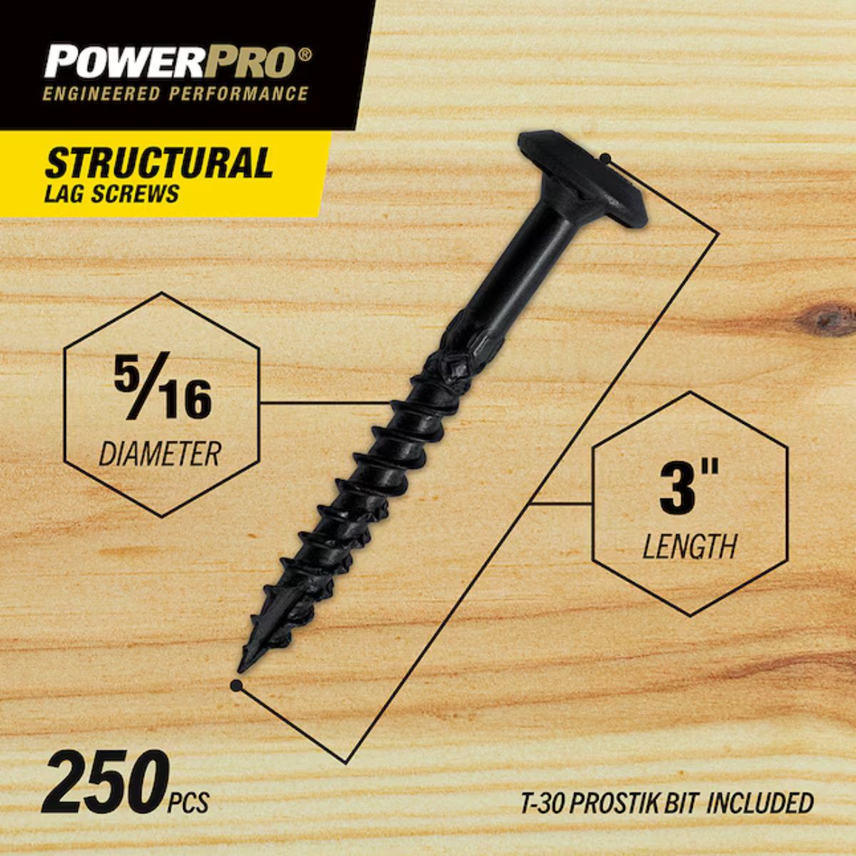 Power Pro 5/16-in x 3-in Epoxy Exterior Structural wood screws 250 Pieces