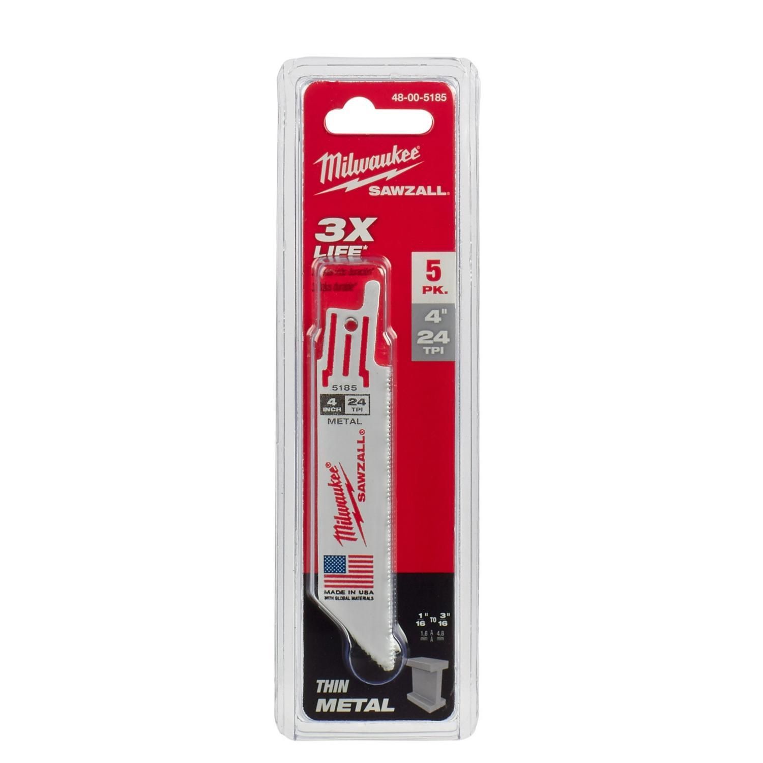 Milwaukee Sawzall 4 in. Bi-Metal Double Duty Upgrade Reciprocating Saw Blade 24 TPI 5 pk
