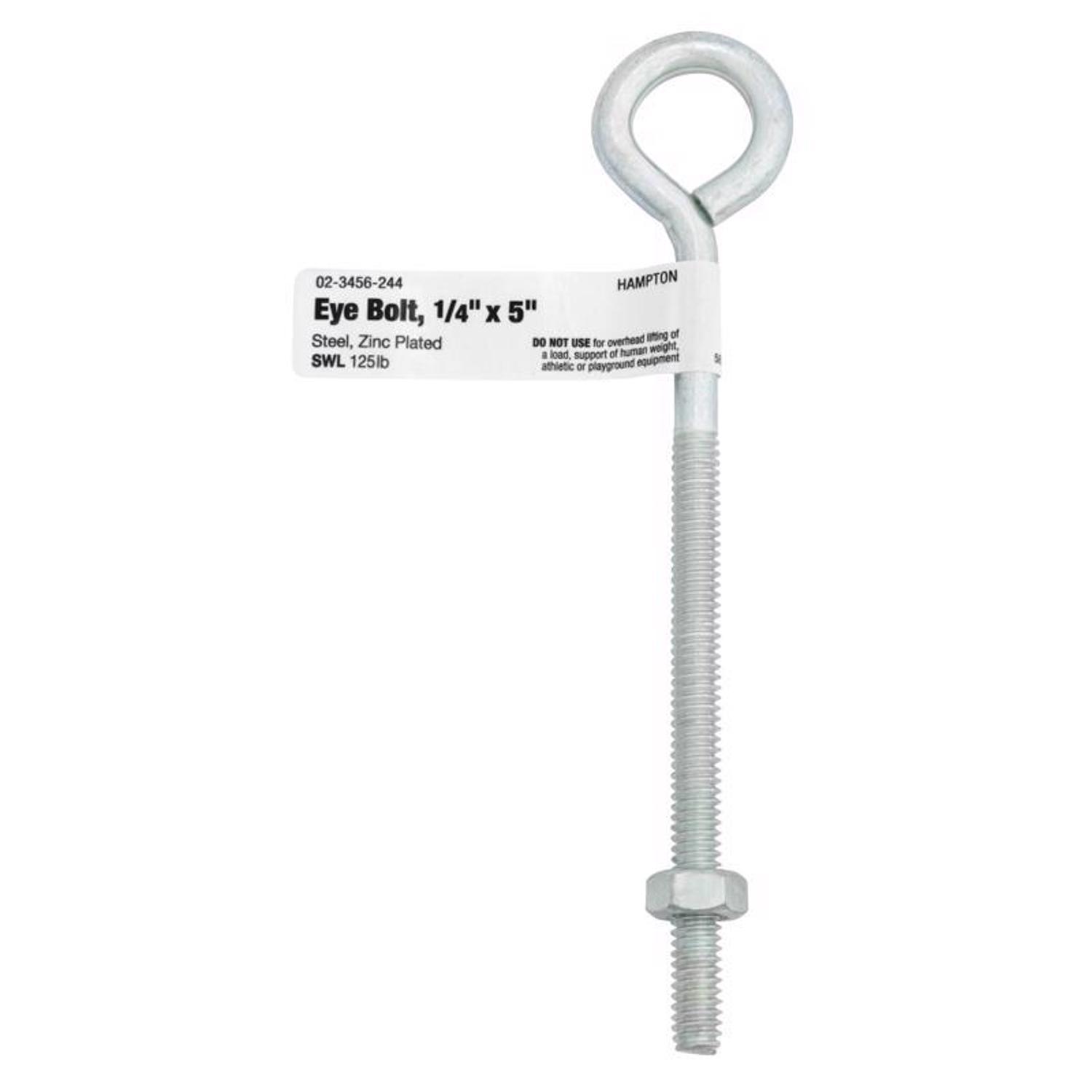 Hampton 1/4 in. X 5 in. L Zinc-Plated Steel Eyebolt with Nut Nut Included