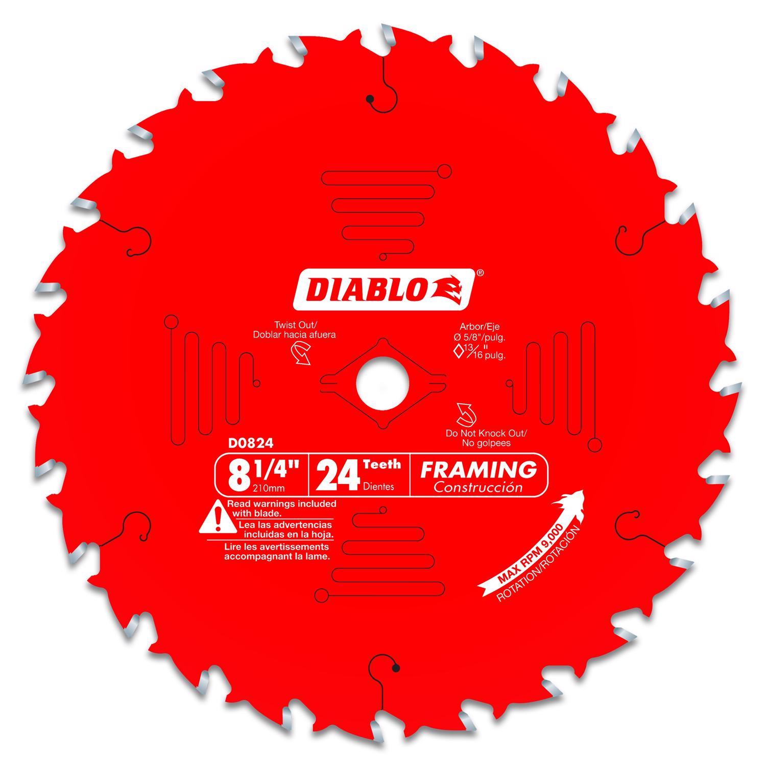 Diablo 8-1/4 in. D X 5/8 in. TiCo Hi-Density Carbide Framing Blade 24 teeth 1 pk