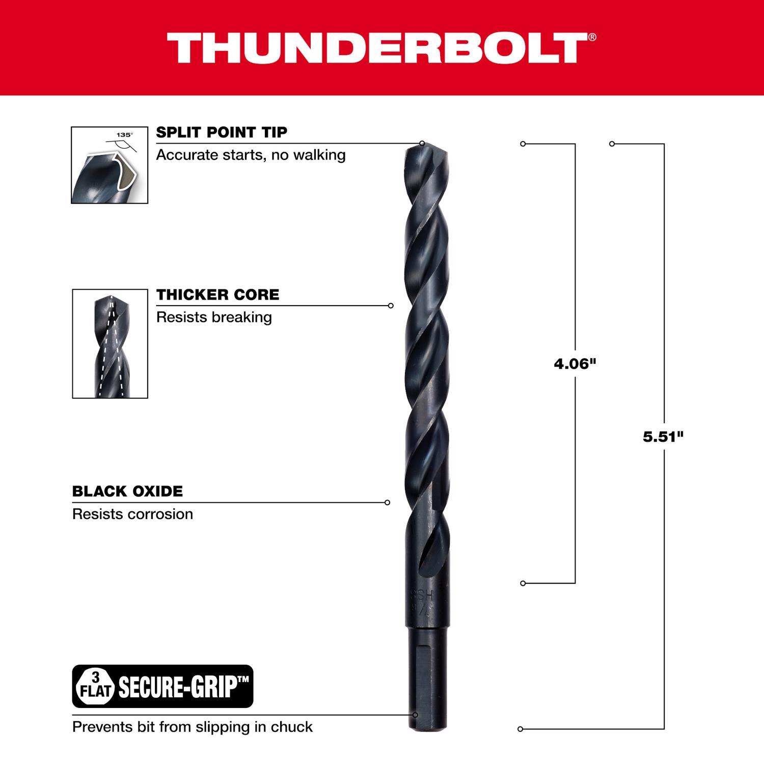 Milwaukee Thunderbolt 7/16 in. X 5-1/2 in. L Black Oxide Drill Bit 3-Flat Shank 1 pc