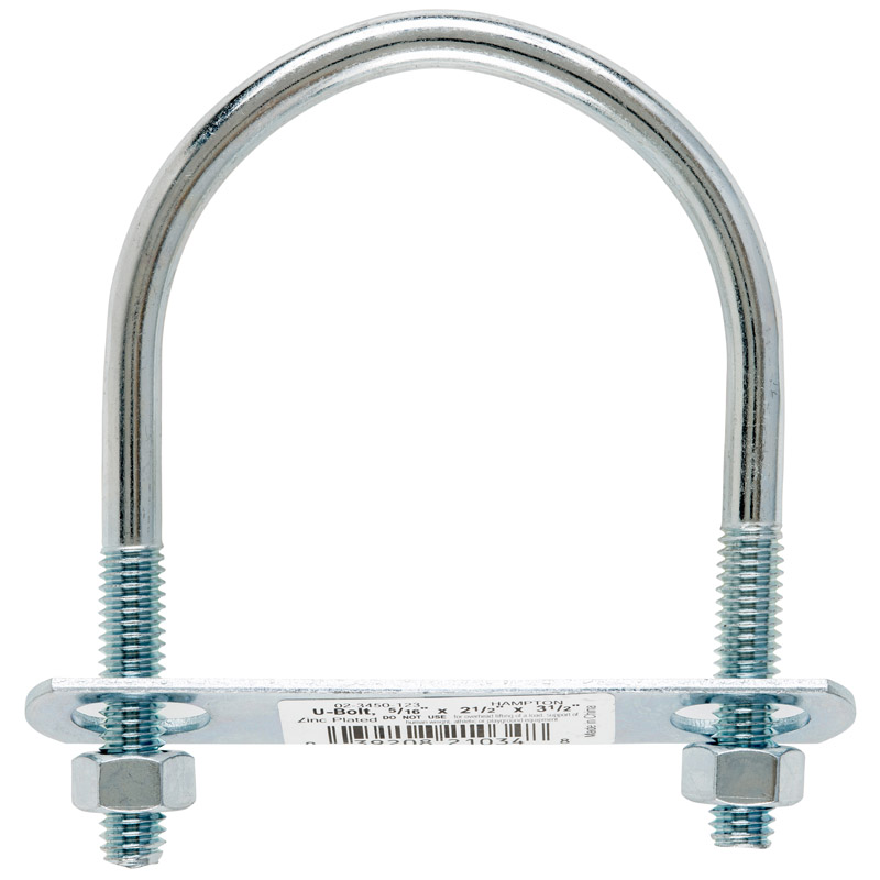 Hampton 5/16 in. x 2-1/2 in. W x 3-1/2 in. L Coarse Zinc-Plated Steel U-Bolt