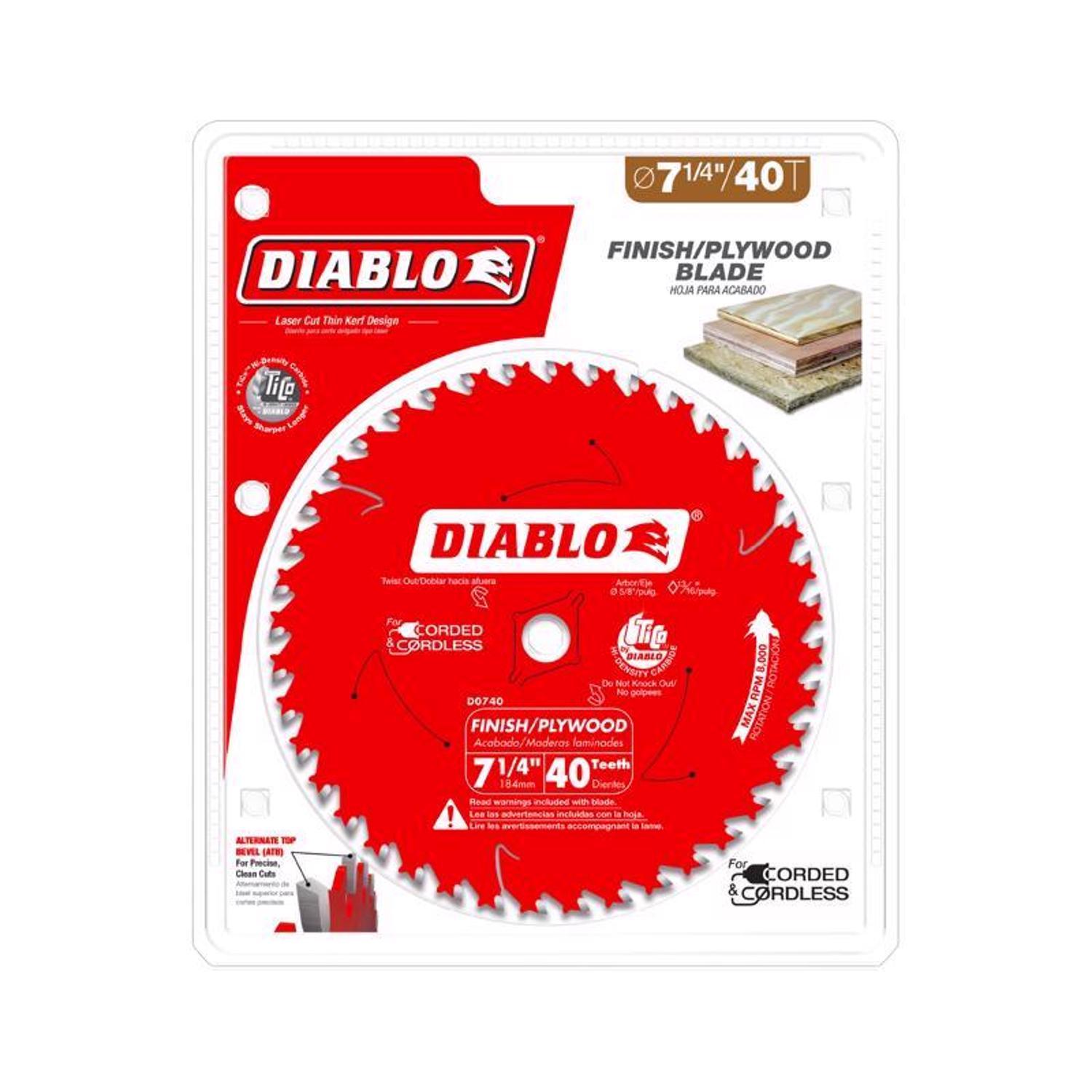 Diablo 7-1/4 in. D X 5/8 in. TiCo Hi-Density Carbide Finishing Saw Blade 40 teeth 1 pk