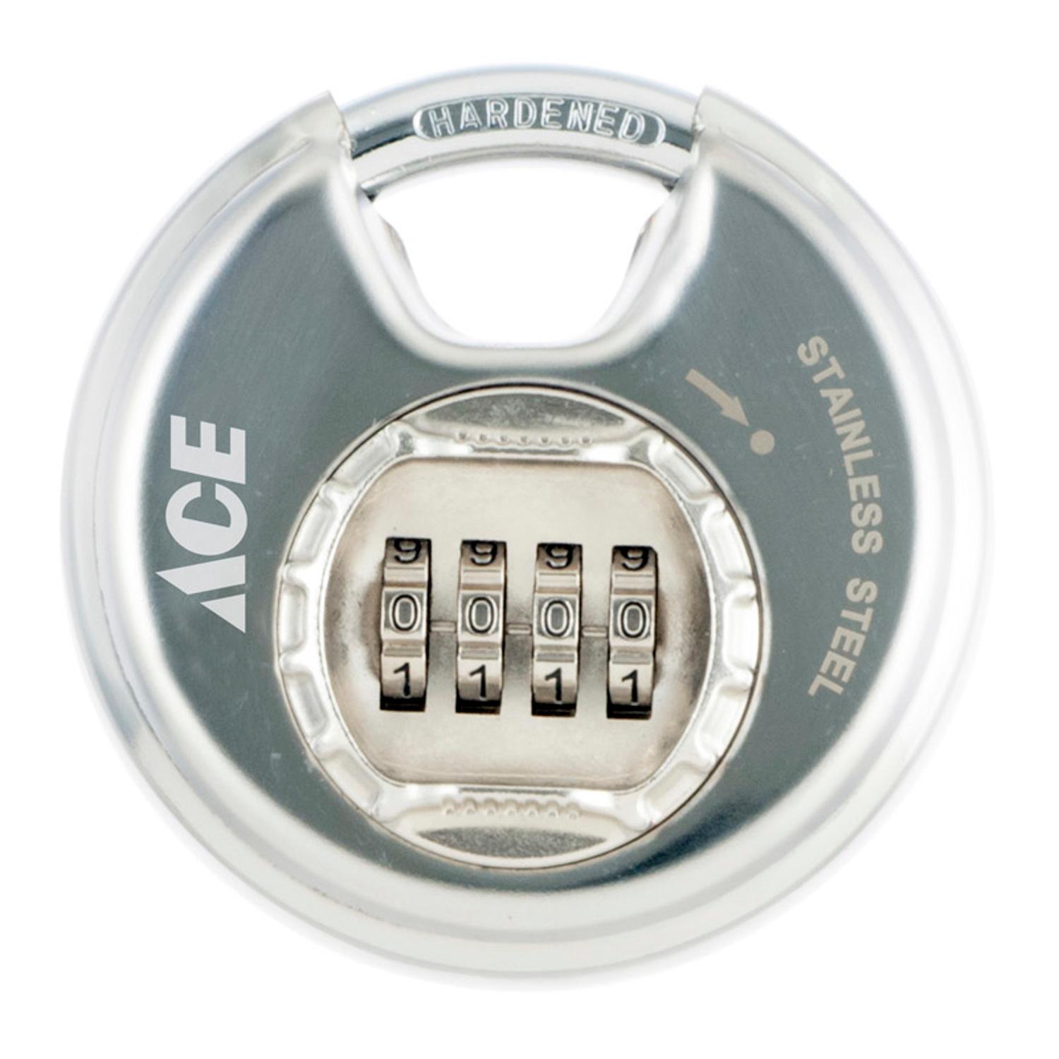 Ace 3-1/8 in. H X 3-1/4 in. W X 1-1/4 in. L Stainless Steel Pin Cylinder Disk Padlock