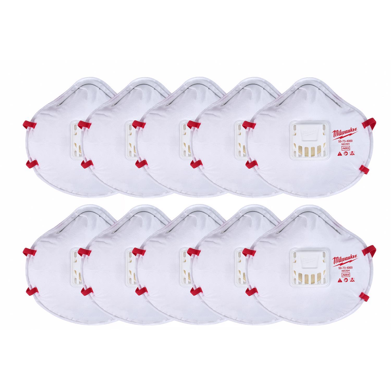 Milwaukee N95 Respirator Valved White One Size Fits All 10 pk