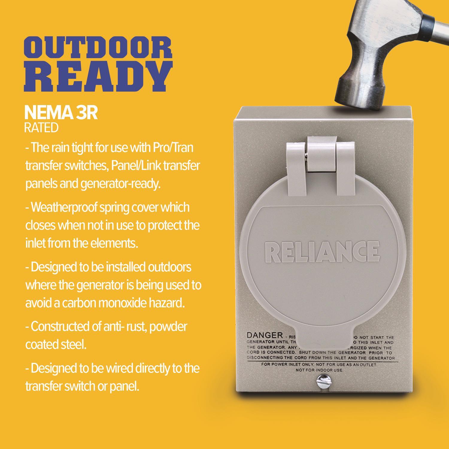 Reliance Controls PB Series 20 amps 120/240 V 1 space 1 circuits Surface Mount Power Inlet Box