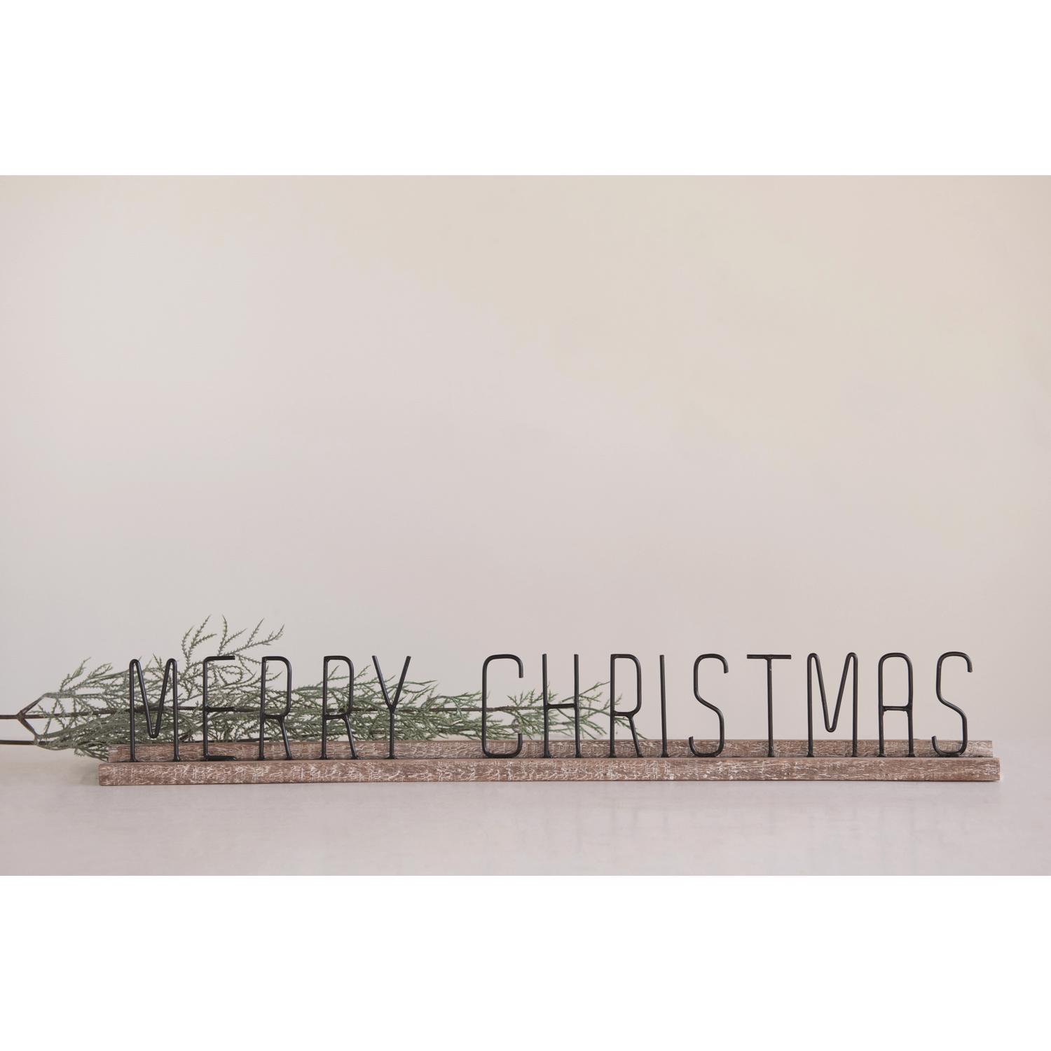 Creative Co-Op Black/Brown Merry Christmas Indoor Christmas Decor 1.1 in.
