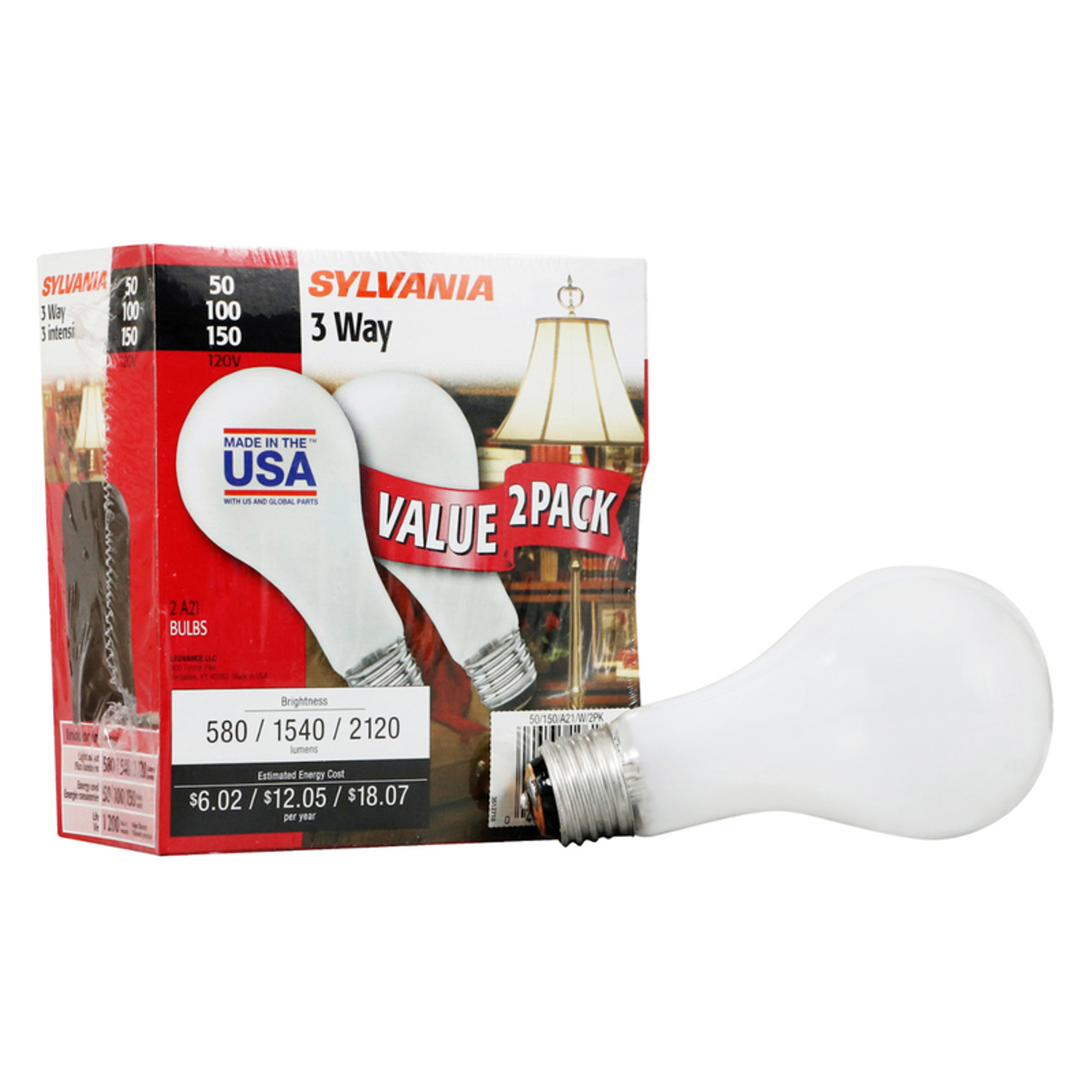 Sylvania 50/100/150 W A21 Long Neck Incandescent Bulb E26 (Medium) Soft White 2 Pack