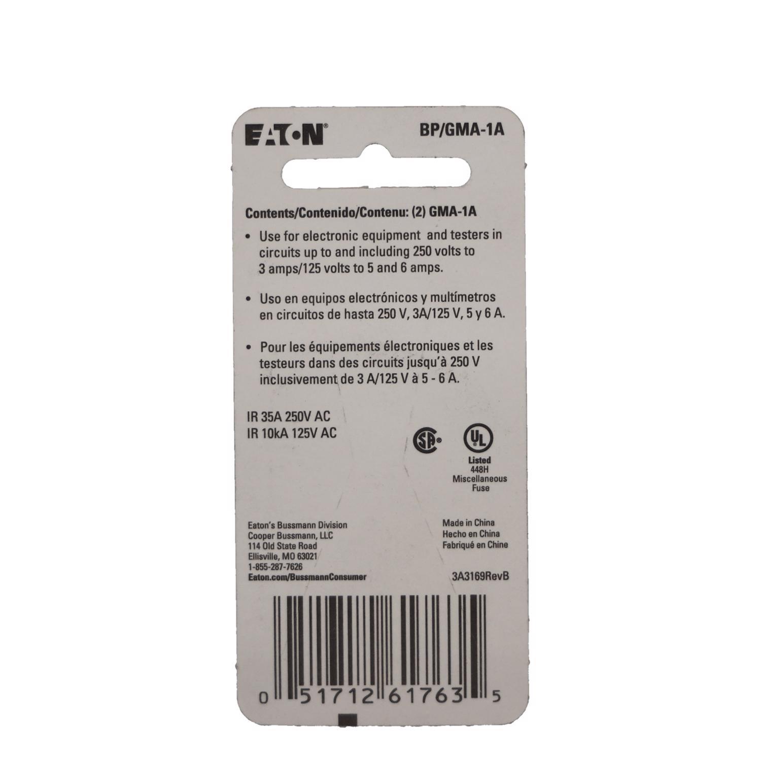 Bussmann 1 amps Fast Acting Glass Fuse 2 pk