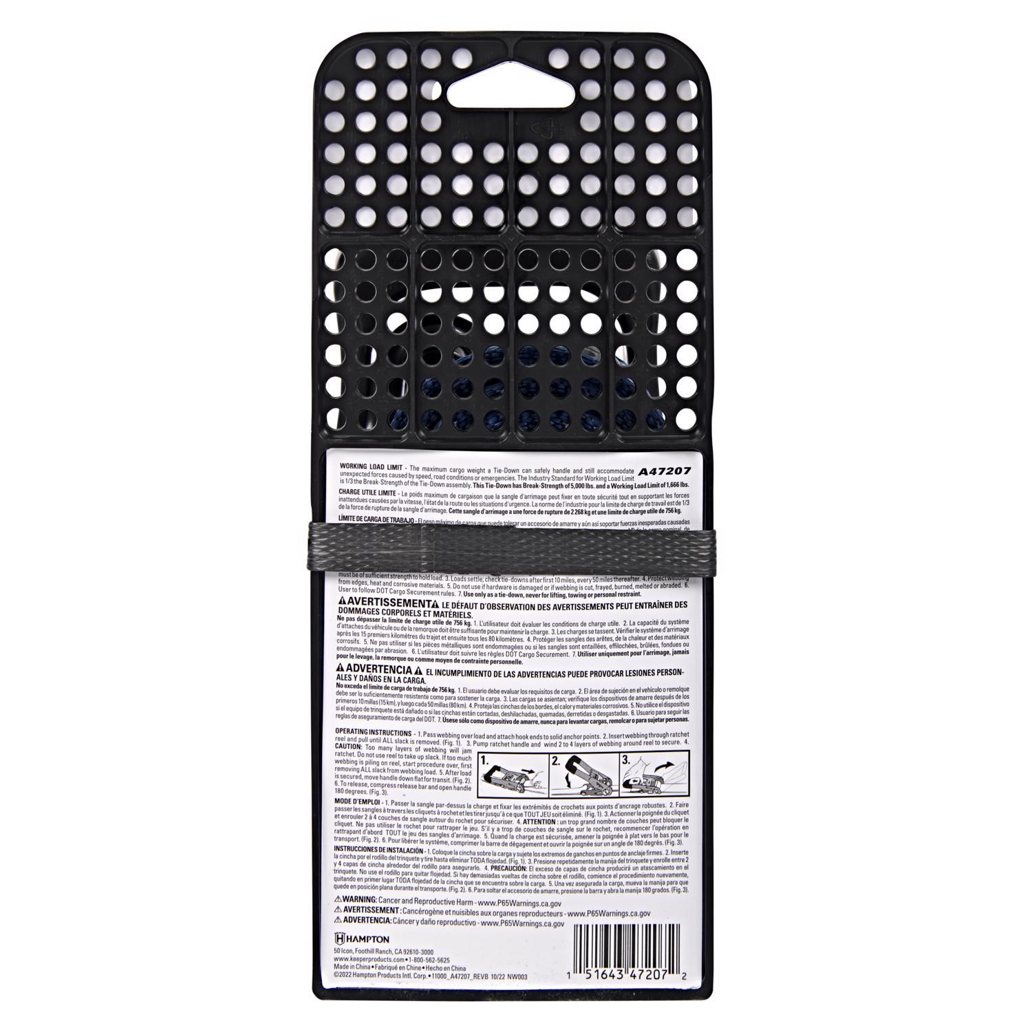 Keeper 1.5 in. W X 14 ft. L Gray Ratchet Tie Down Strap 1666 lb 1 pk