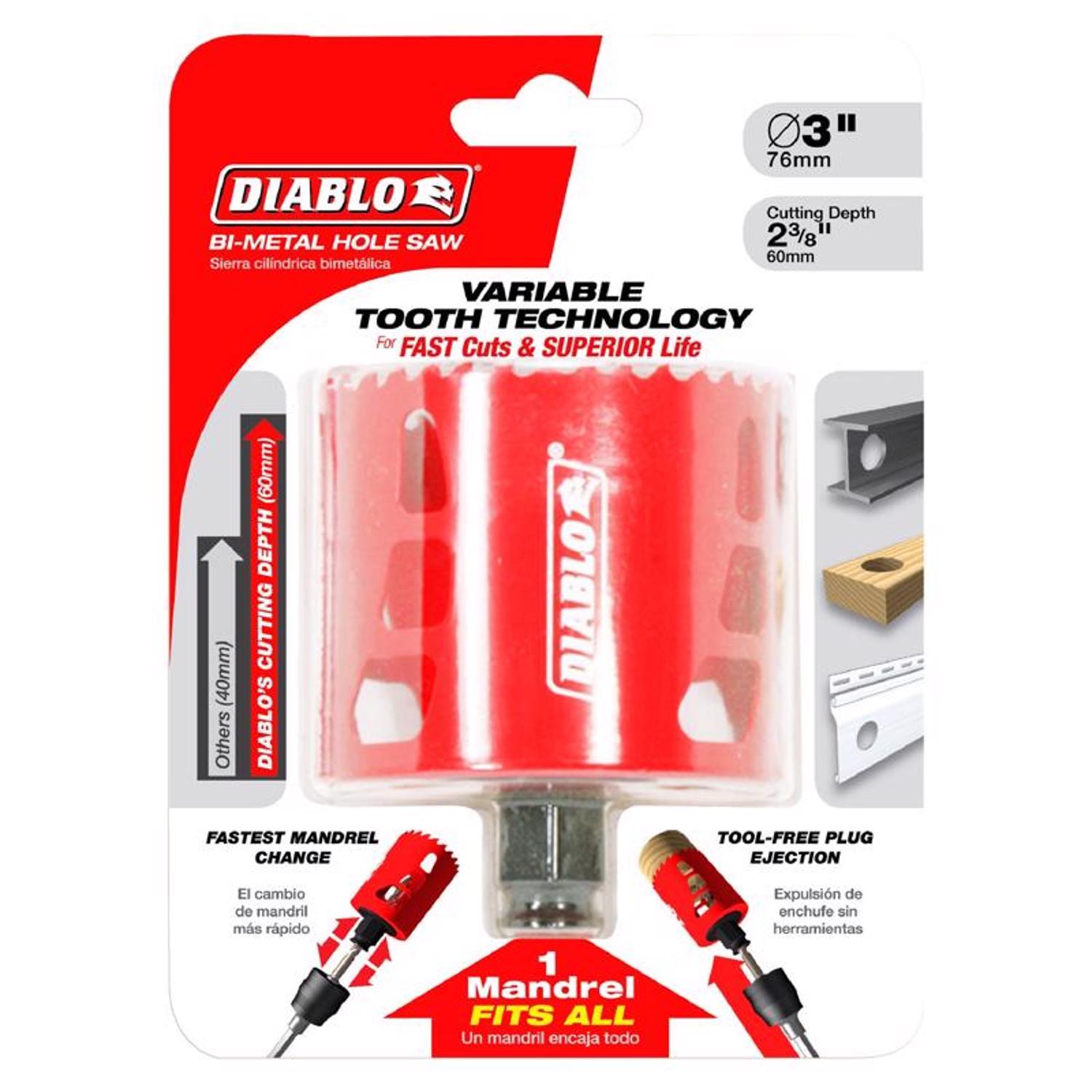Diablo Snap-Lock Plus 2-3/4 in. Bi-Metal 2-3/8 in. L Hole Saw Arbor Included
